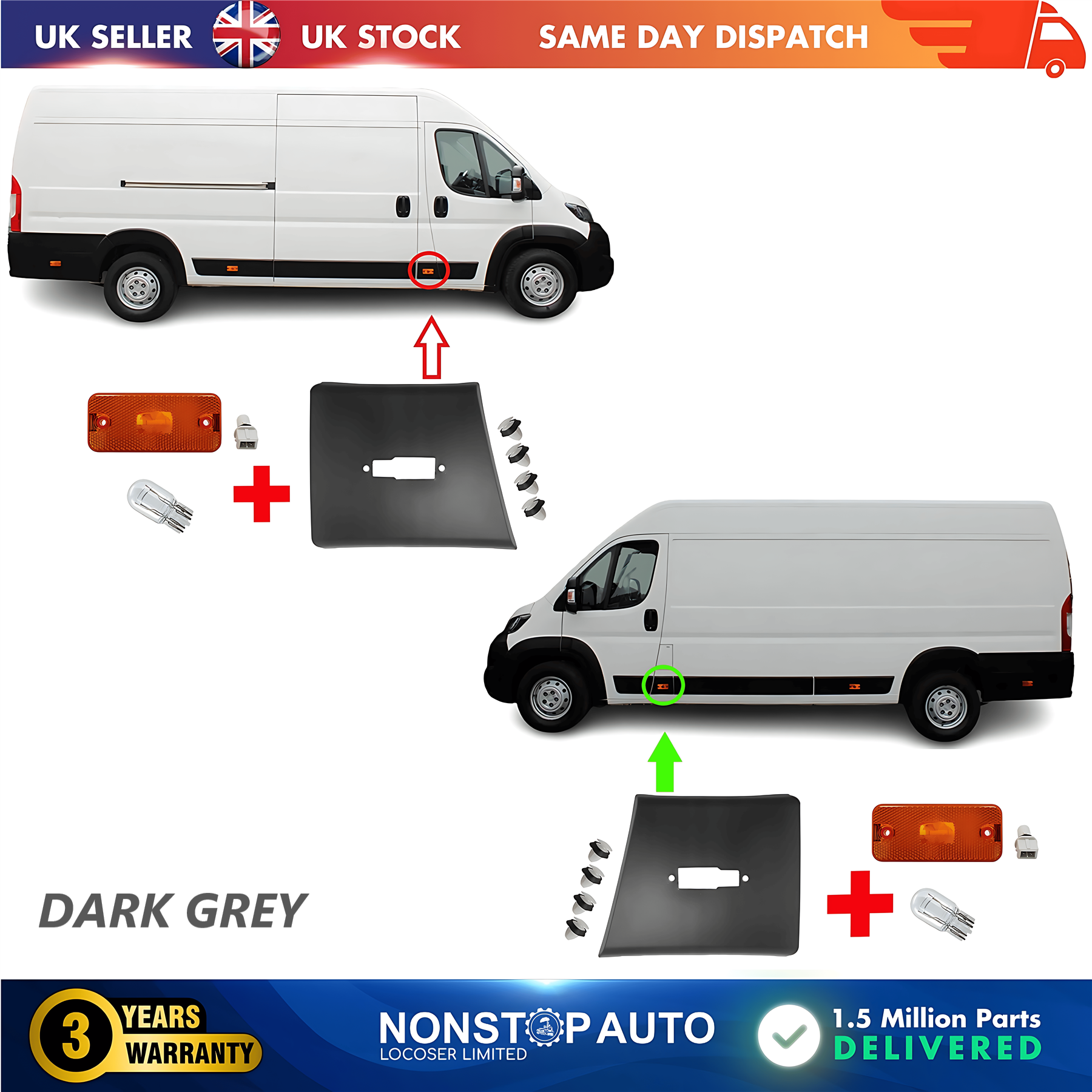 2X Moulding Trim Panel Indicator Bulb Left and Right For CITROEN Relay PEUGEOT Boxer FIAT Ducato 2006 on