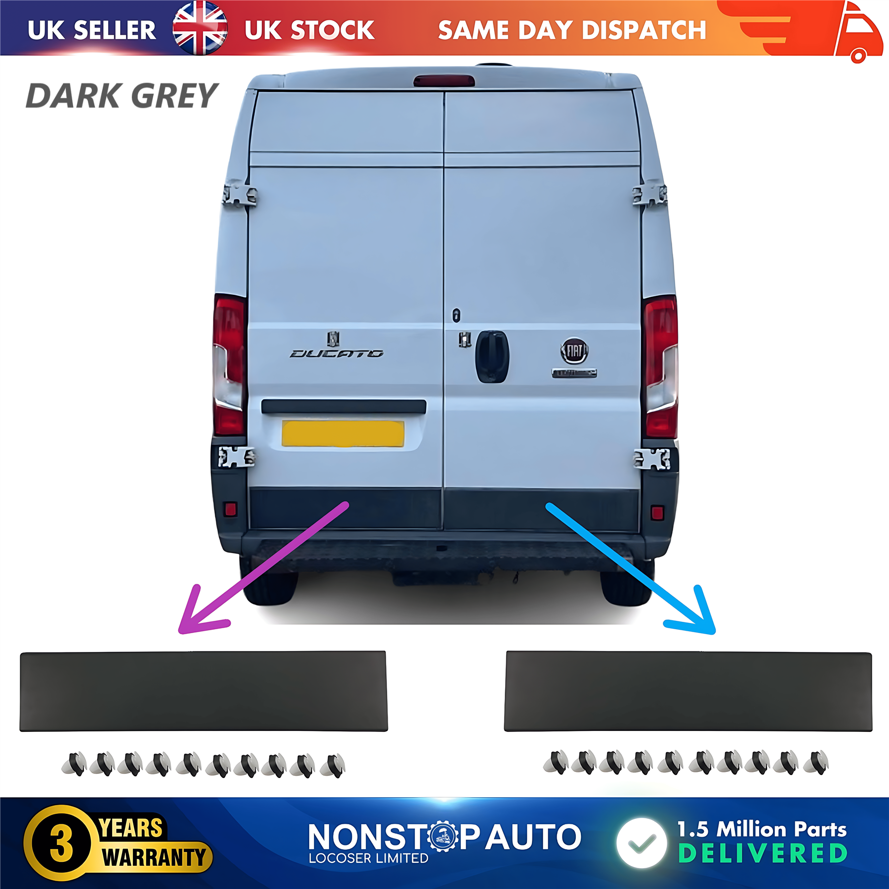 2X Door Moulding Panel Rear Left and Right Dark Grey For CITROEN Relay PEUGEOT Boxer FIAT Ducato 2006 on