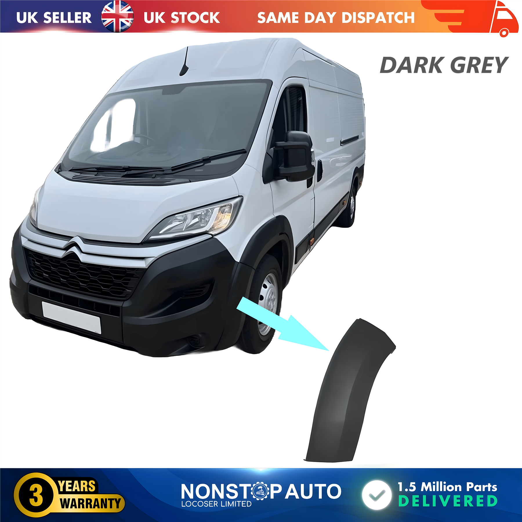 Wheel Arch Trim Moulding Front Left Dark Grey For CITROEN Relay PEUGEOT Boxer FIAT Ducato 2014 on 1611707080