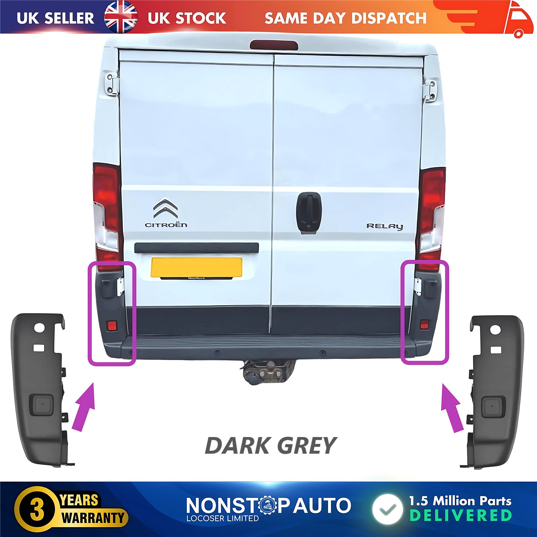 2X Rear Bumper Corner End Left and Right Dark Grey For CITROEN Relay PEUGEOT Boxer FIAT Ducato 2006 on