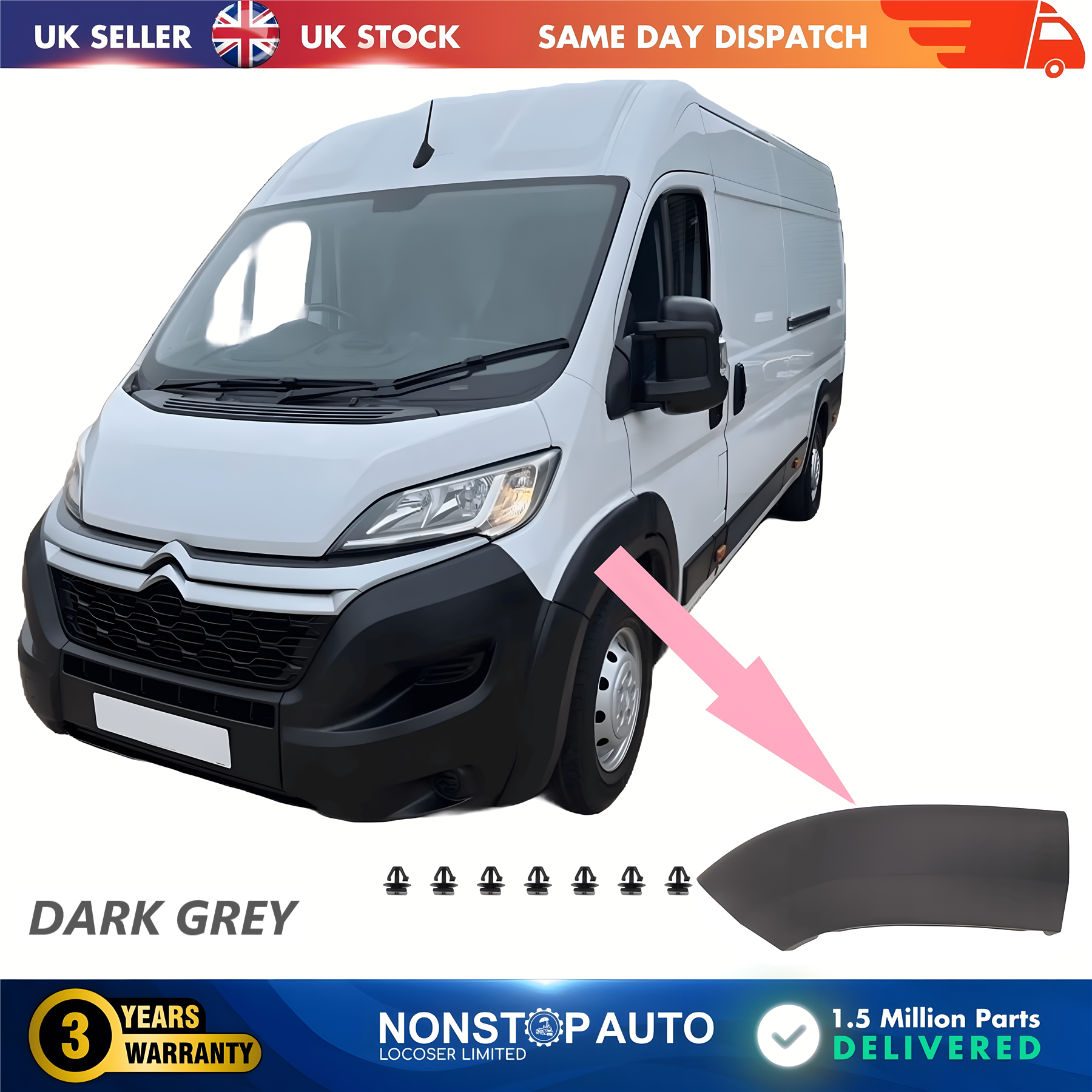 Wheel Arch Trim Moulding Front Left Dark Grey For CITROEN Relay PEUGEOT Boxer FIAT Ducato 2014 on 1612583680