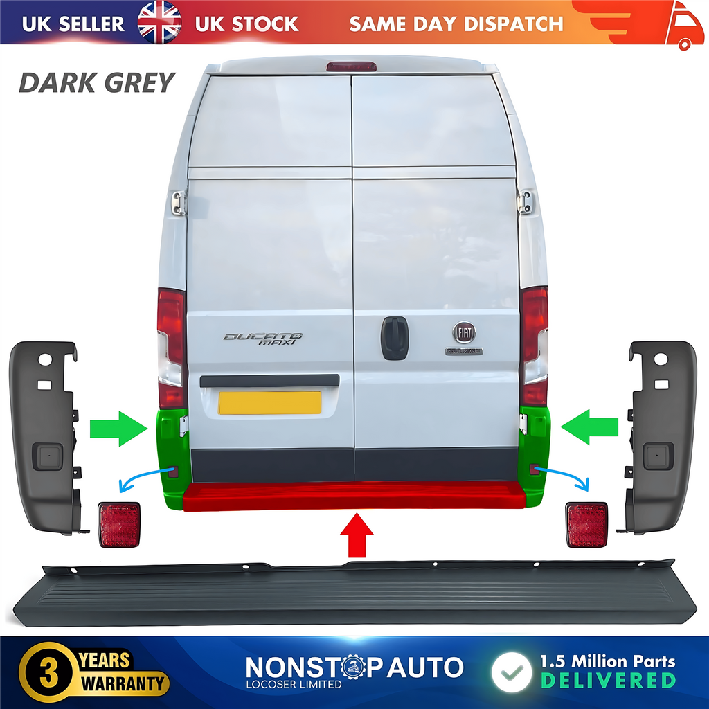 Rear Bumper Set Dark Grey with Reflector For CITROEN Relay PEUGEOT Boxer FIAT Ducato 2006 on