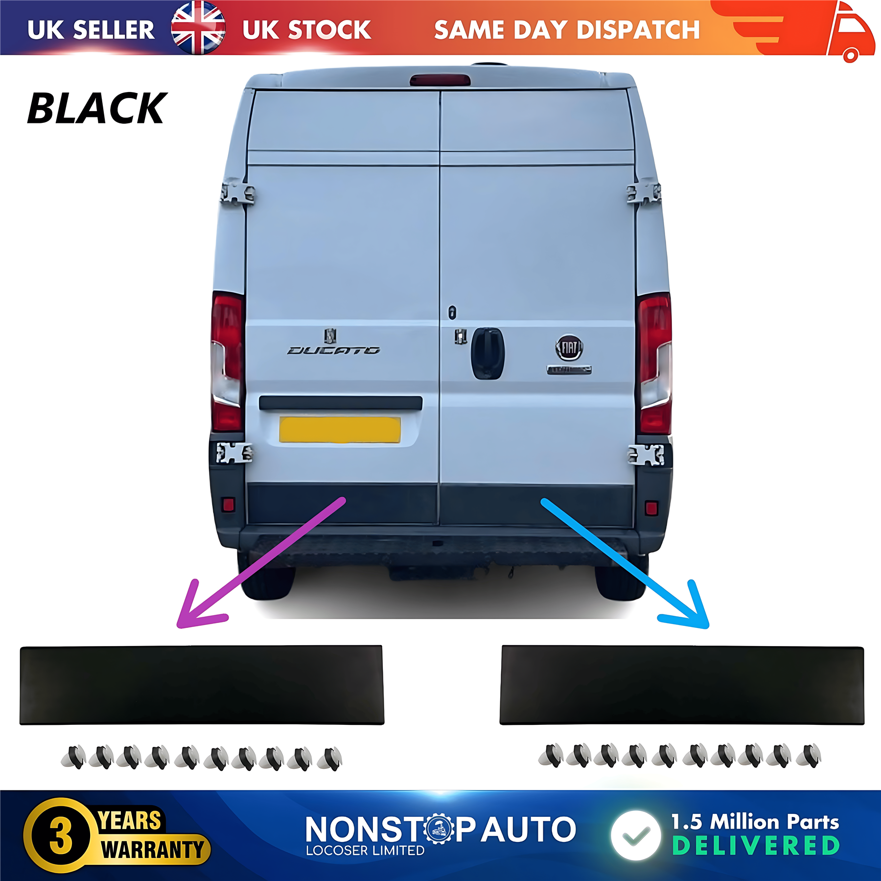2X Door Moulding Panel Rear Left and Right Black For CITROEN Relay PEUGEOT Boxer FIAT Ducato 2006 on