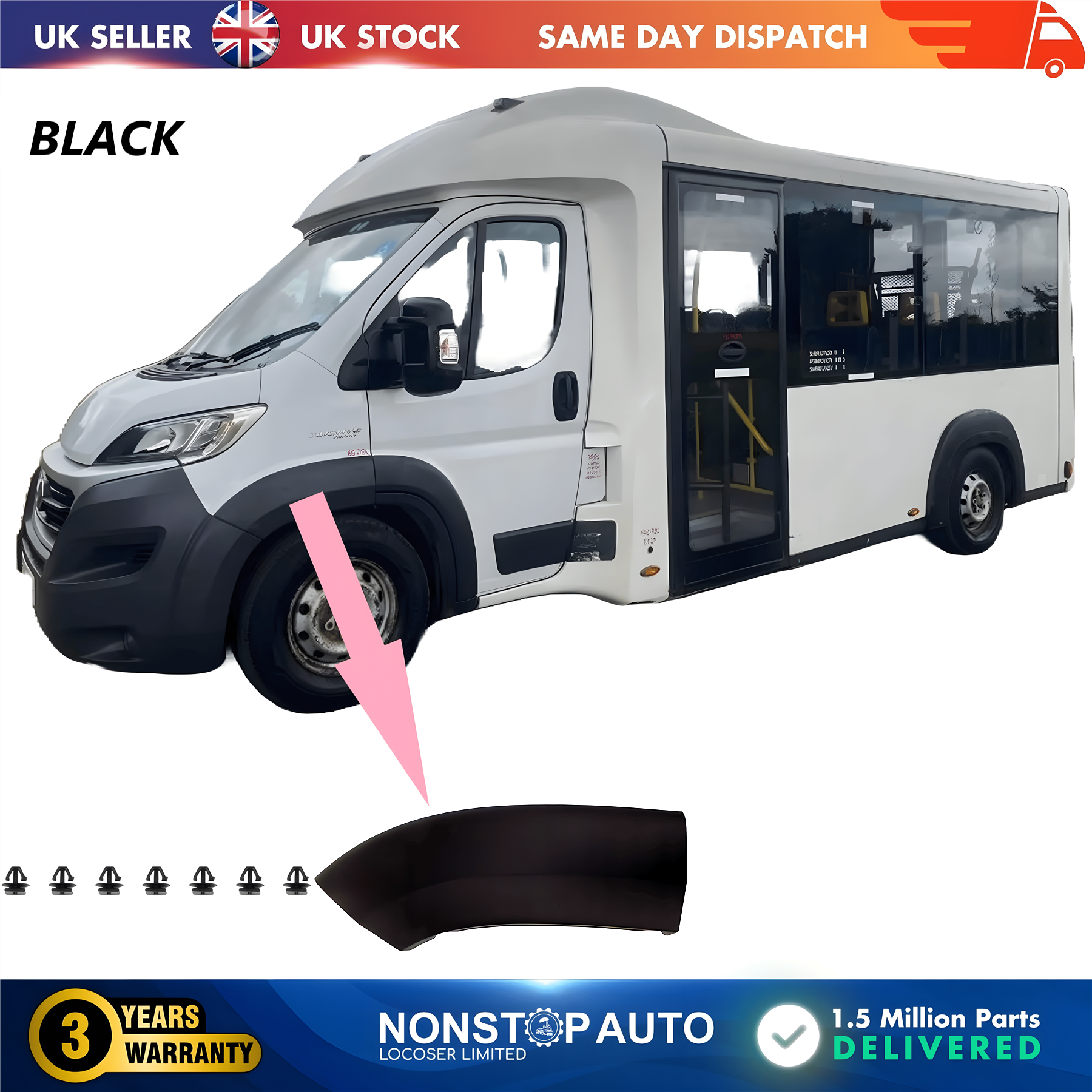 Wheel Arch Trim Moulding Front Left Black For CITROEN Relay PEUGEOT Boxer FIAT Ducato 2014 on 1612583680
