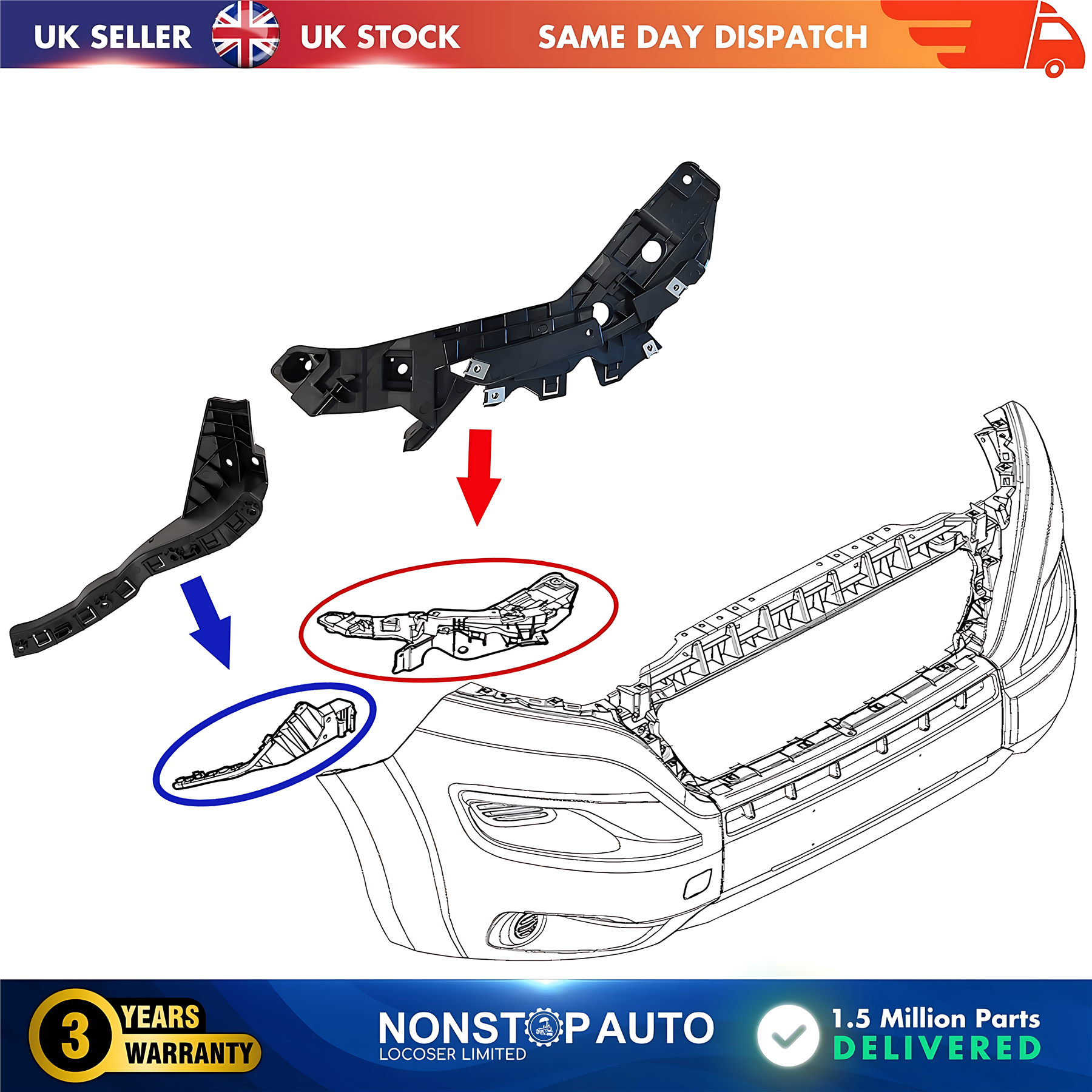 2X Front Bumper Bracket Holder Small and Large Right For CITROEN Relay FIAT Ducato PEUGEOT Boxer 2014 on