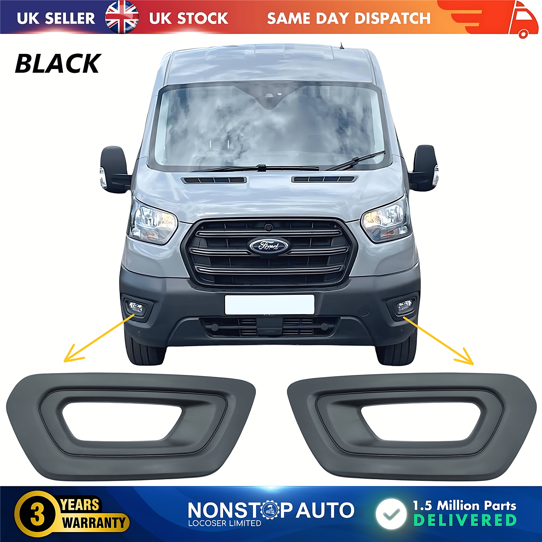 2X Fog Light Grille with Fog Hole Left and Right For FORD Transit V363 MK8 2019-2025