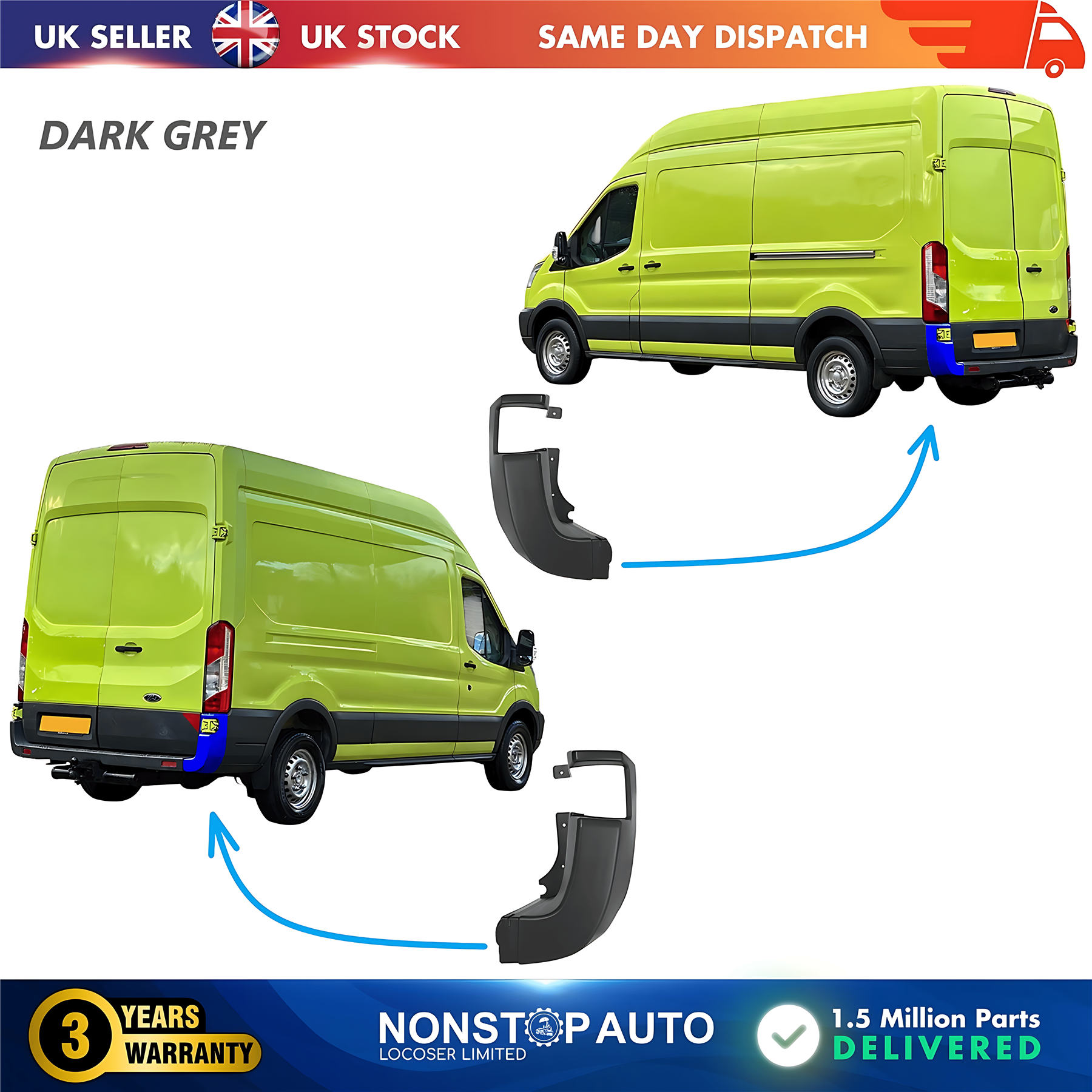 2X Rear Bumper Corner End Left and Right For FORD Transit MK8 V363 2013 on BK3117927 BK3117926