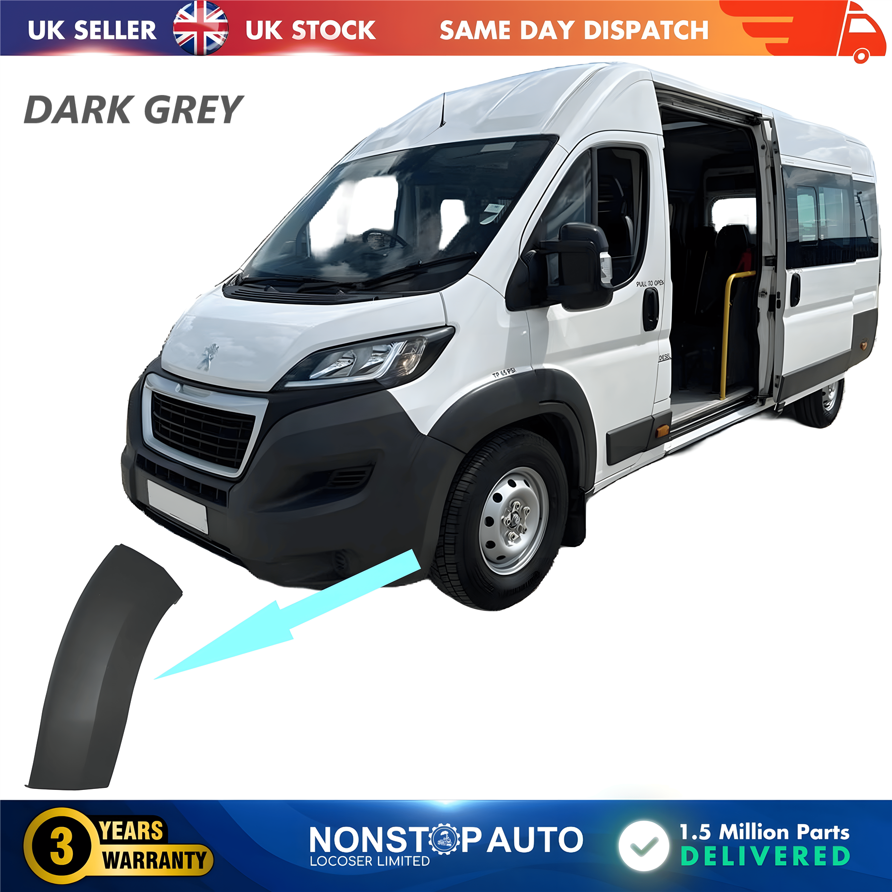 Wheel Arch Trim Moulding Front Left Dark Grey For CITROEN Relay PEUGEOT Boxer FIAT Ducato 2014 on 1611707080