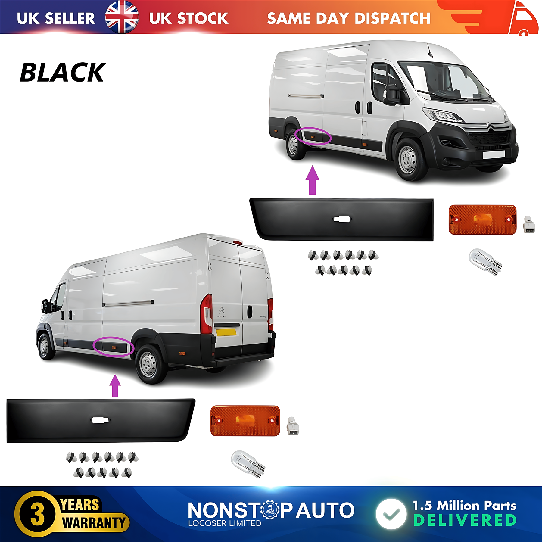 2X Moulding Trim Panel Indicator Bulb Rear Left and Right For CITROEN Relay PEUGEOT Boxer FIAT Ducato 2006 on