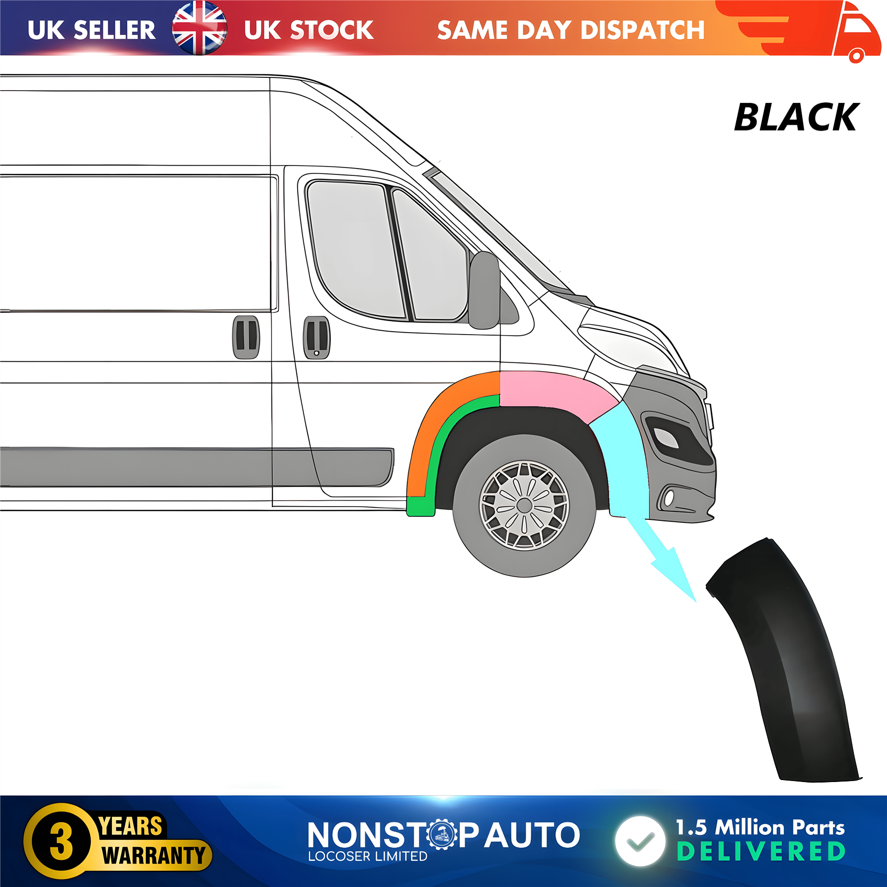 Wheel Arch Trim Moulding Front Right Black For CITROEN Relay PEUGEOT Boxer FIAT Ducato 2014 on 1611706980