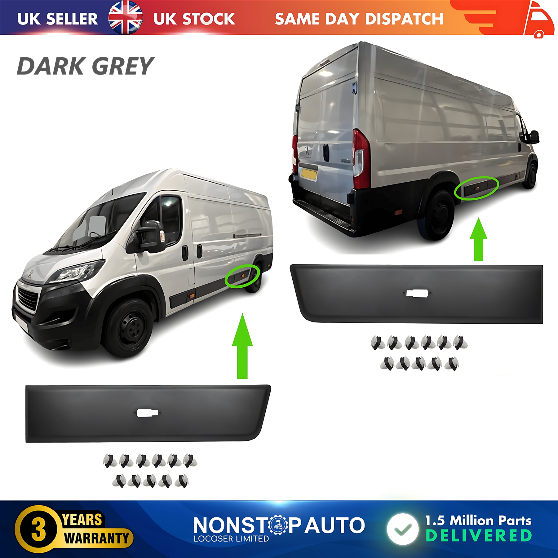 2X Moulding Trim Panel Rear Left and Right Dark Grey For CITROEN Relay PEUGEOT Boxer FIAT Ducato 2006 on