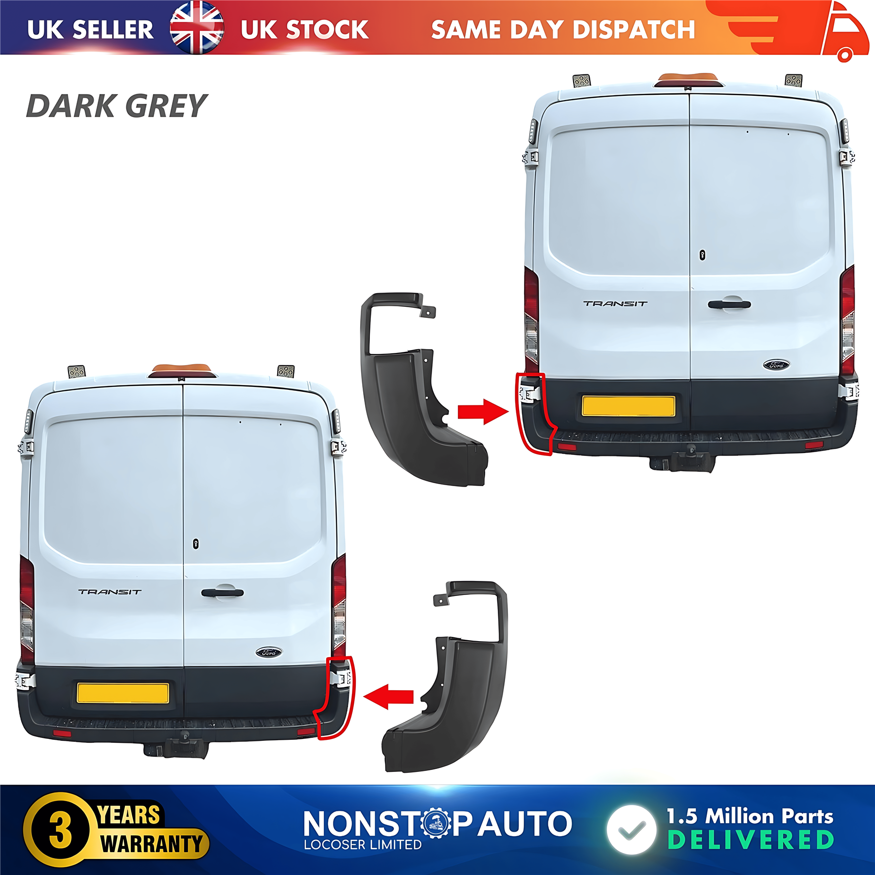 2X Rear Bumper Corner End Left and Right For FORD Transit MK8 V363 2013 on BK3117927 BK3117926
