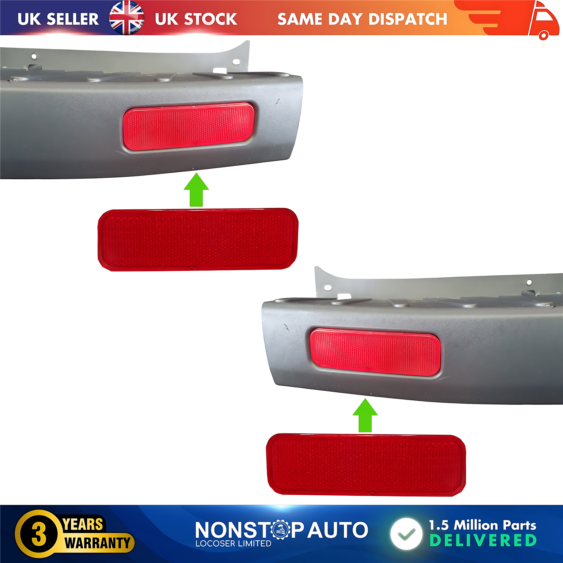 2X Rear Bumper Reflector Left and Right For FORD Transit Tourneo Connect Custom 1778456 1778457