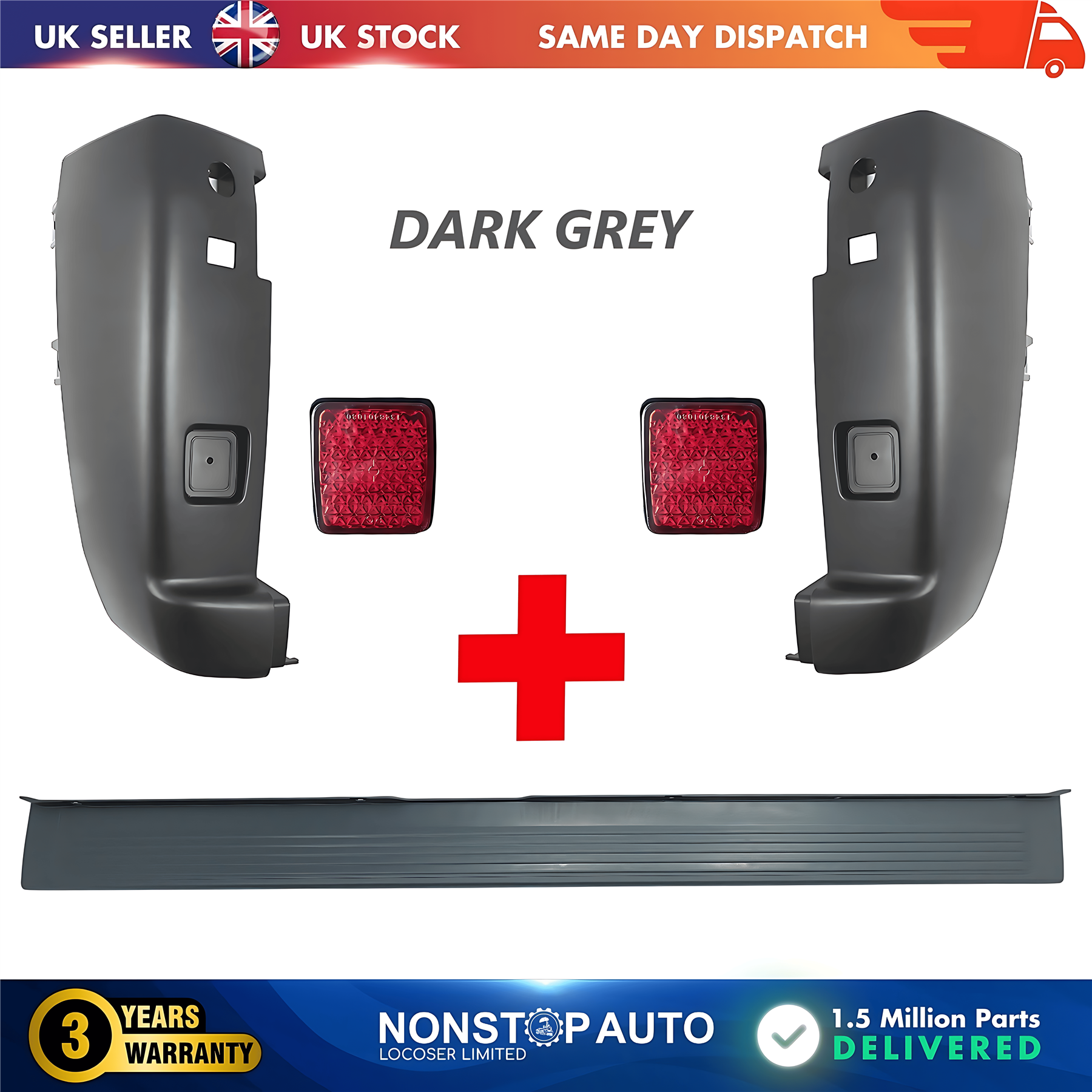 Rear Bumper Set Dark Grey with Reflector For CITROEN Relay PEUGEOT Boxer FIAT Ducato 2006 on