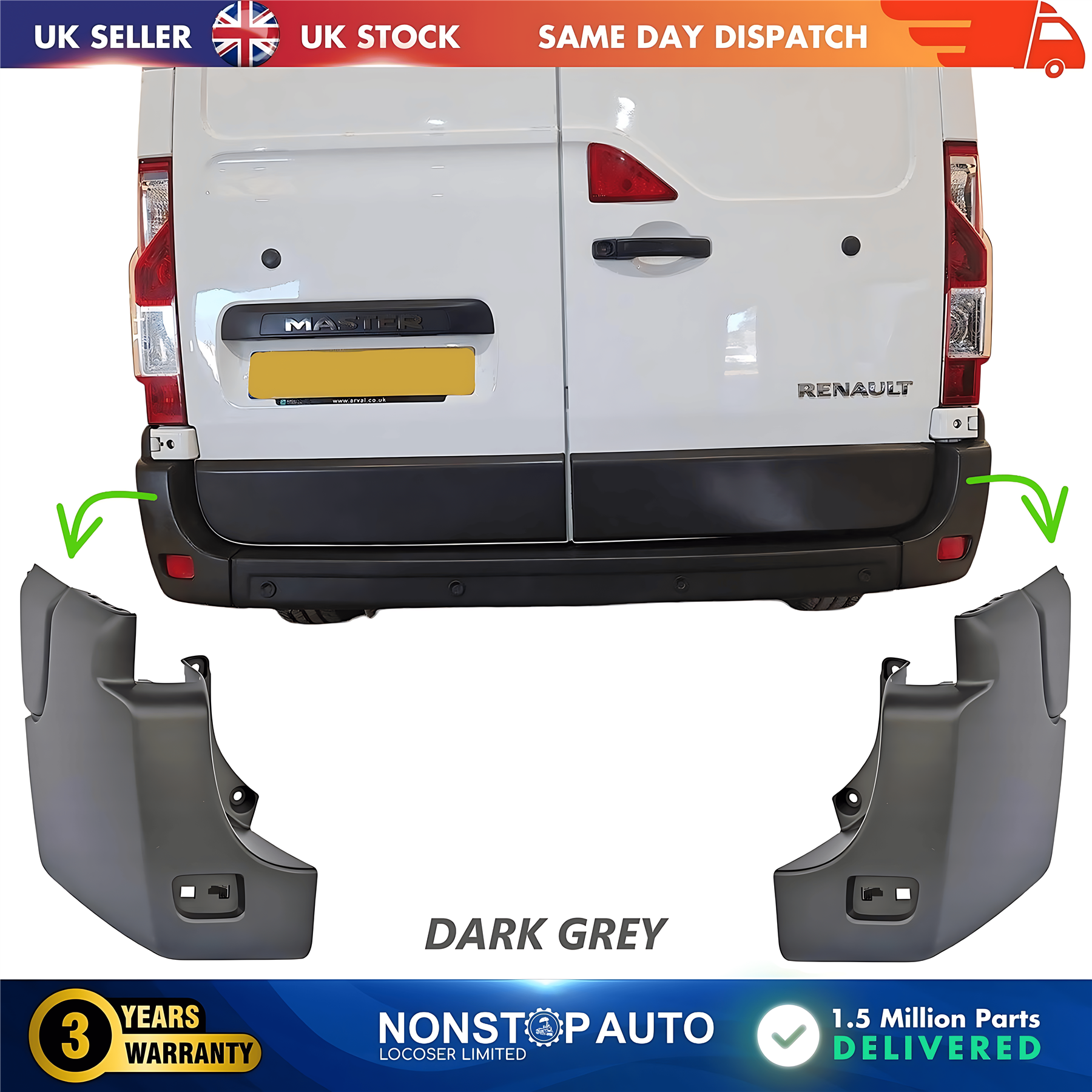 2X Rear Bumper Corner End R+L For RENAULT Master III 2009 on 851210001R 851200001R
