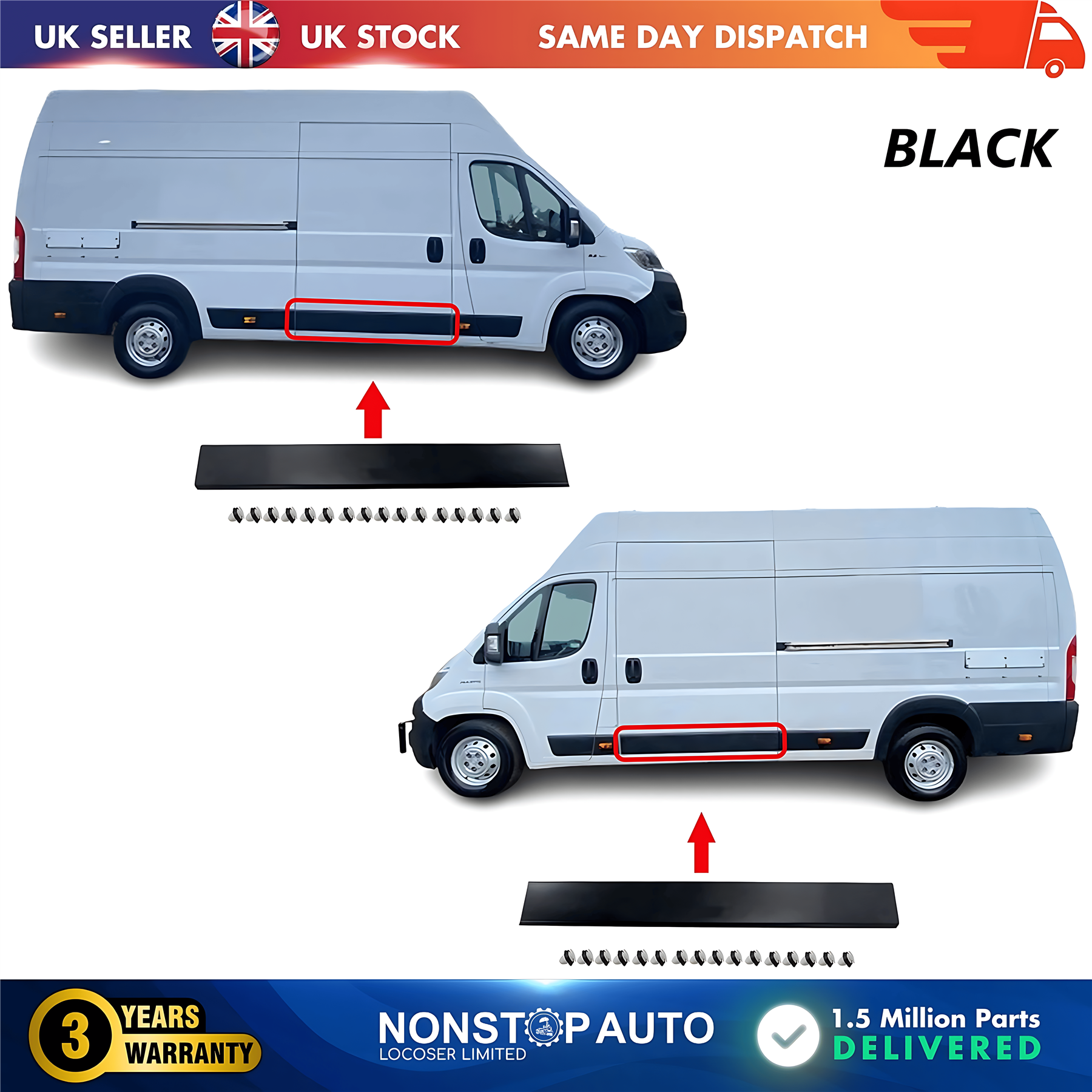 2X Moulding Trim Panel Middle Left and Right Black For CITROEN Relay PEUGEOT Boxer FIAT Ducato 2006 on
