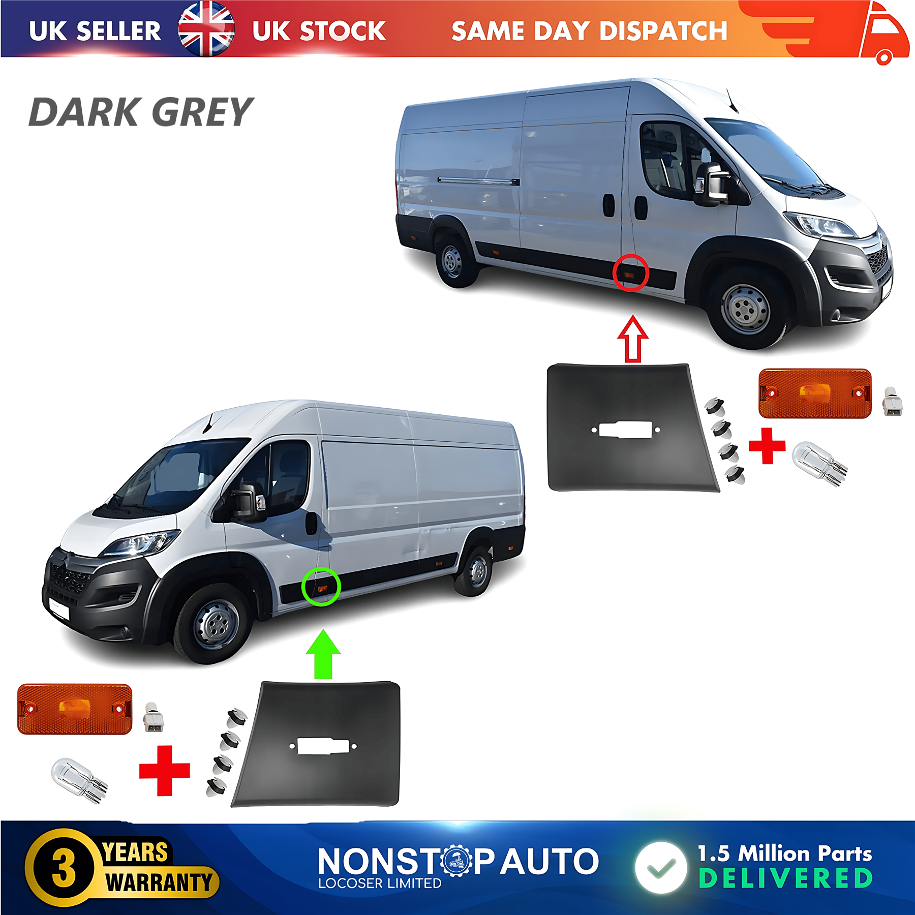 2X Moulding Trim Panel Indicator Bulb Left and Right For CITROEN Relay PEUGEOT Boxer FIAT Ducato 2006 on