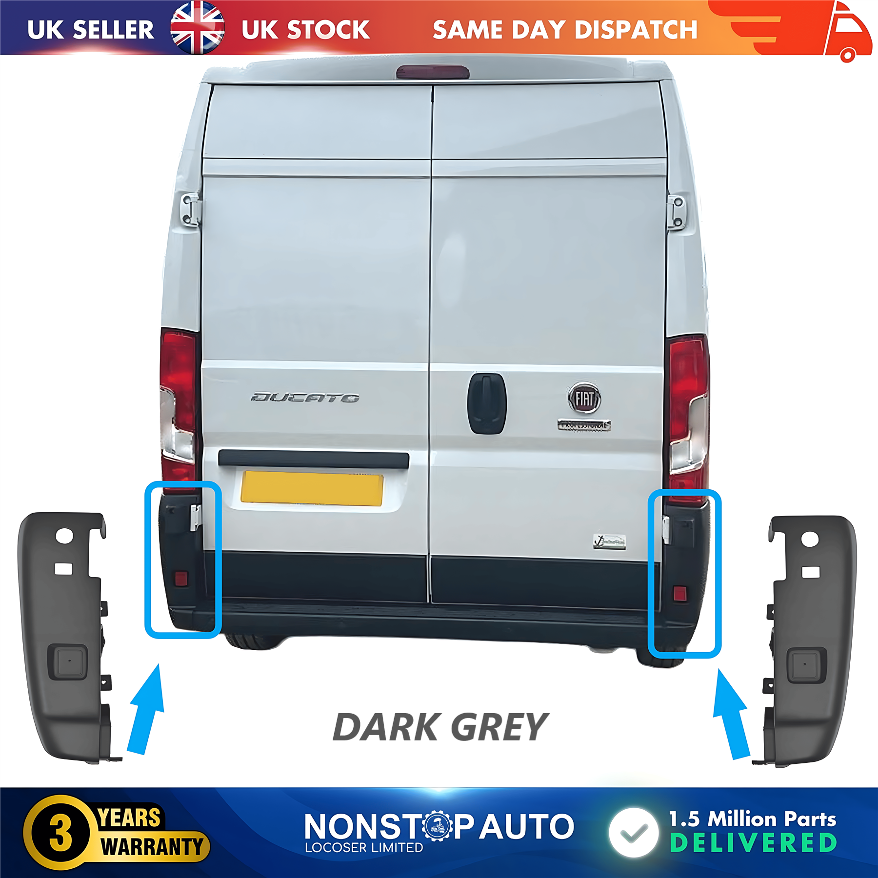 2X Rear Bumper Corner End Left and Right Dark Grey For CITROEN Relay PEUGEOT Boxer FIAT Ducato 2006 on