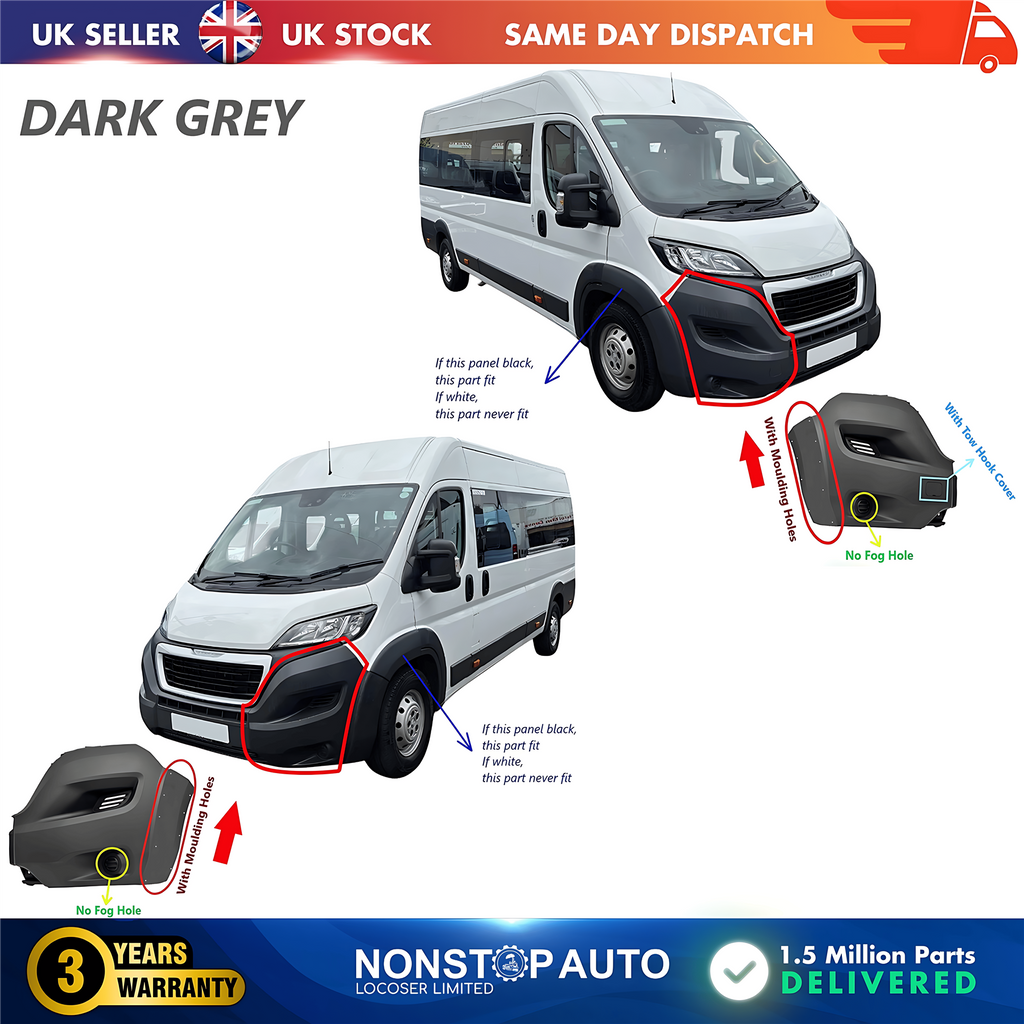 2X Front Bumper Corner Cap R+L No Fog Hole For PEUGEOT Boxer 2014 on