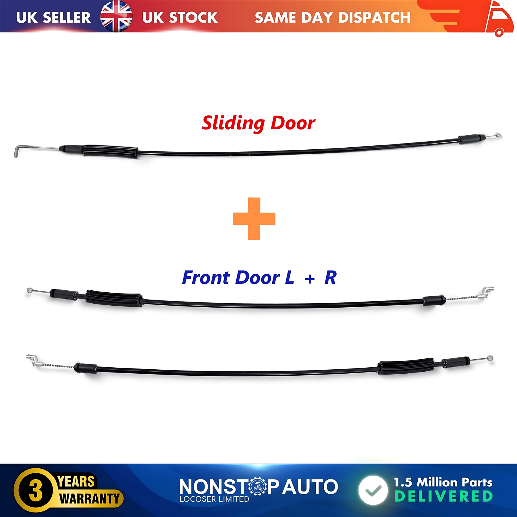 Sliding and Front Door Lock Latch Bowden Cable Set For RENAULT Master III VAUXHALL Movano B NISSAN NV400