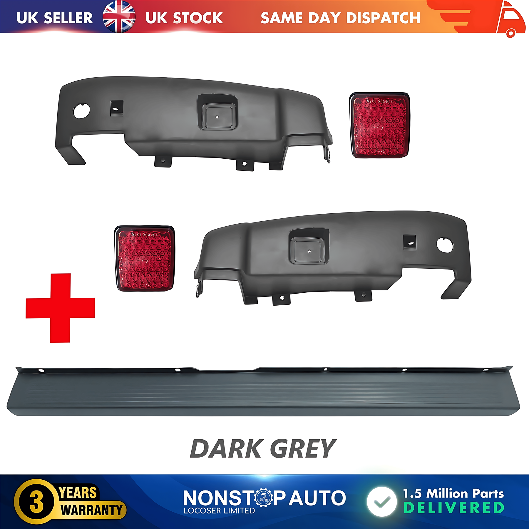 Rear Bumper Set Dark Grey with Reflector For CITROEN Relay PEUGEOT Boxer FIAT Ducato 2006 on