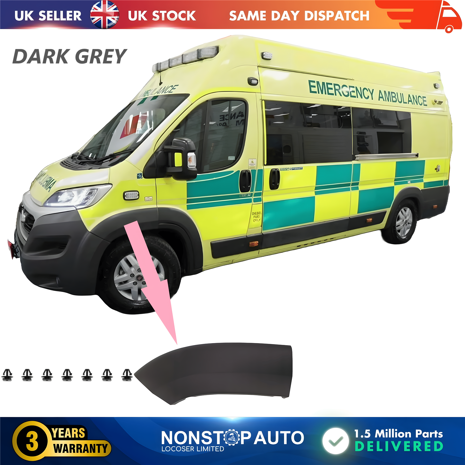 Wheel Arch Trim Moulding Front Left Dark Grey For CITROEN Relay PEUGEOT Boxer FIAT Ducato 2014 on 1612583680