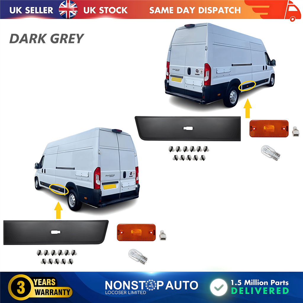 2X Moulding Trim Panel Indicator Bulb Rear Left and Right Dark Grey For CITROEN Relay PEUGEOT Boxer FIAT Ducato 2006 on