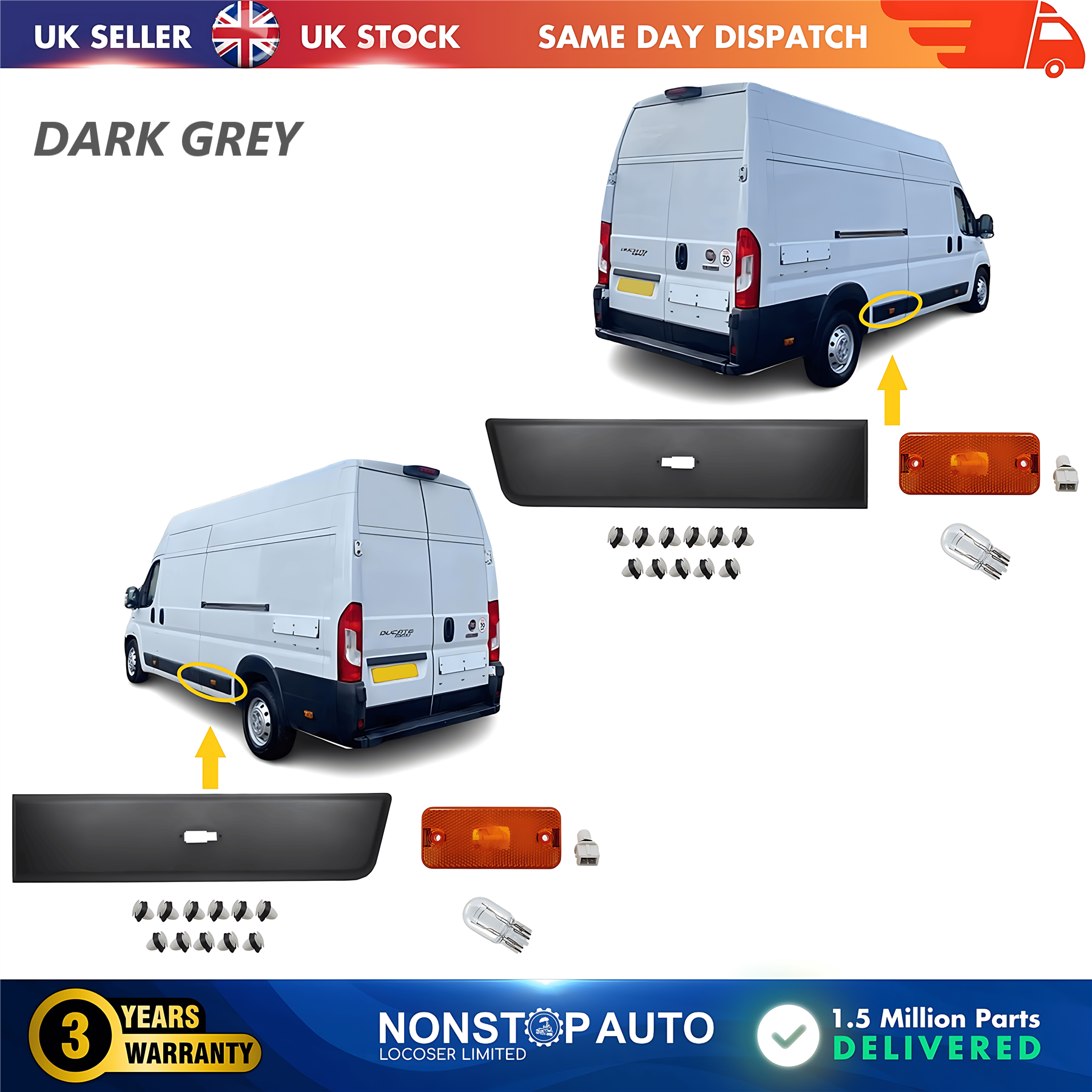 2X Moulding Trim Panel Indicator Bulb Rear Left and Right Dark Grey For CITROEN Relay PEUGEOT Boxer FIAT Ducato 2006 on