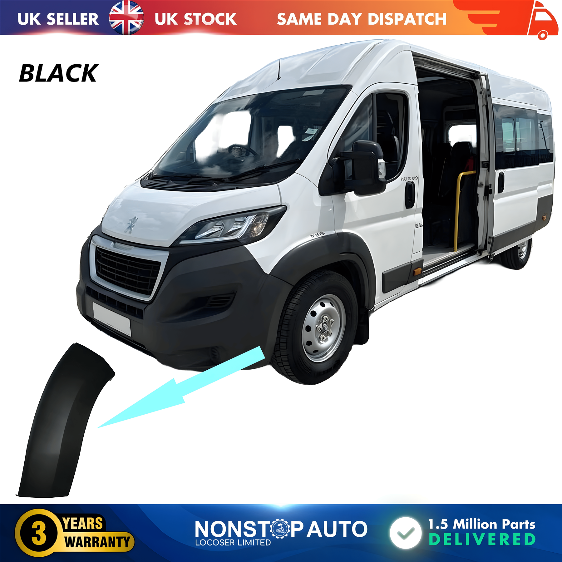 Wheel Arch Trim Moulding Front Left Black For CITROEN Relay PEUGEOT Boxer FIAT Ducato 2014 on 1611707080