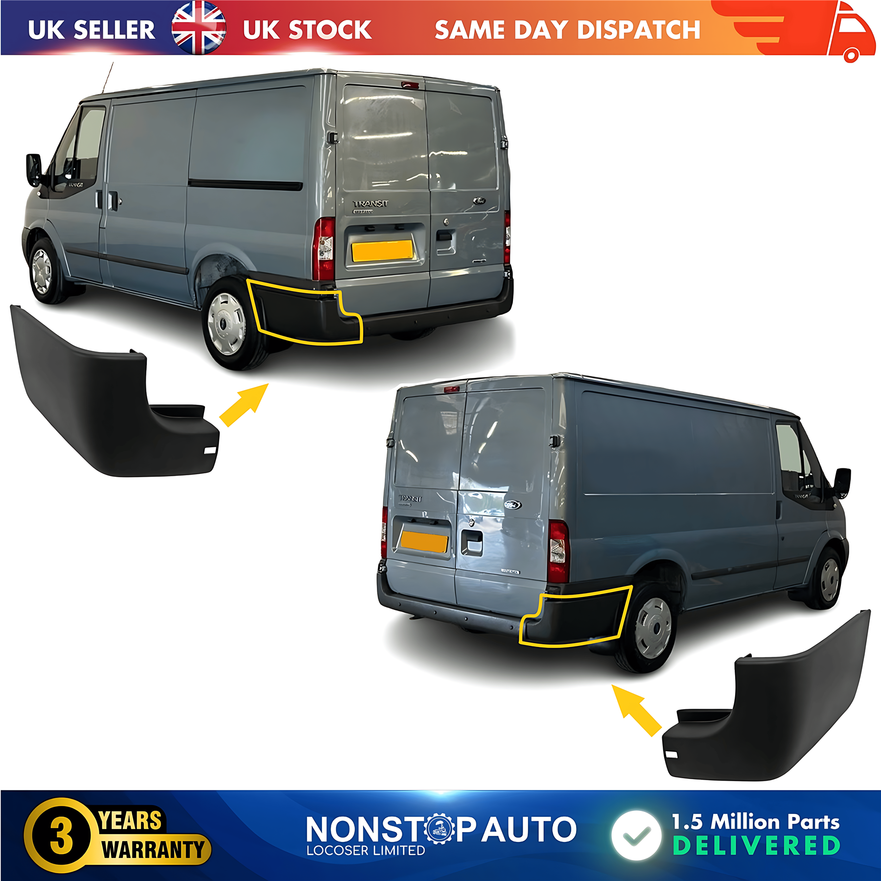 2X Rear Bumper End Cap Corner Left and Right For FORD Transit MK6 MK7 2000-2014