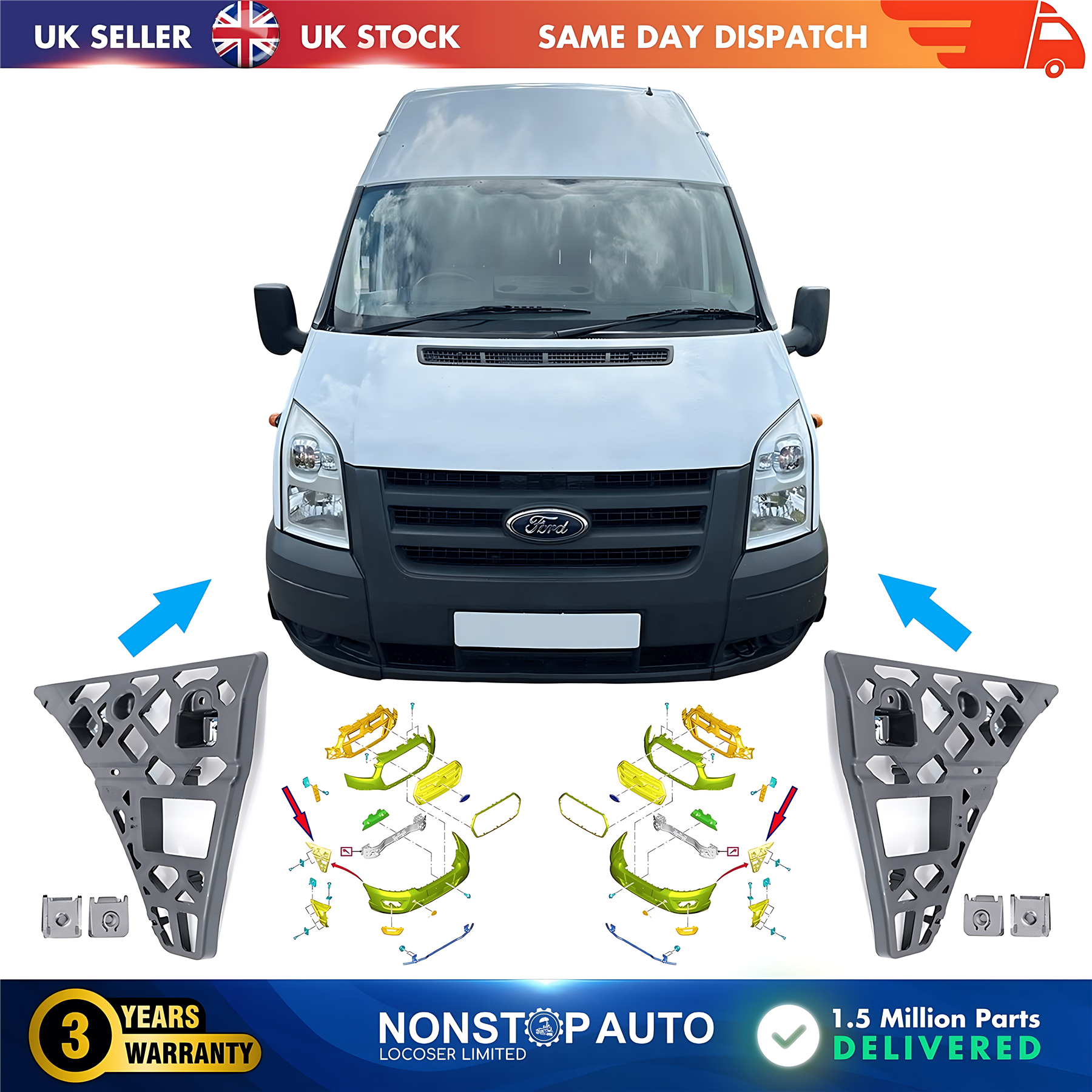 2X Front Bumper Bracket Left and Right For FORD Transit MK7 2006-2014