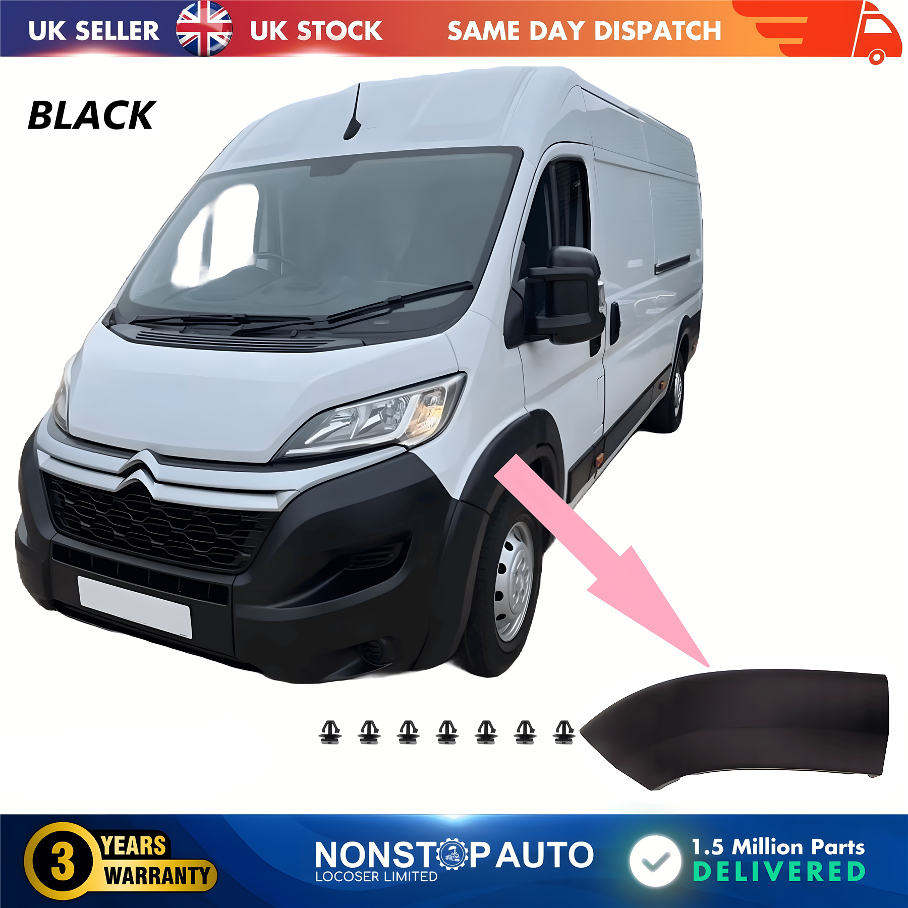 Wheel Arch Trim Moulding Front Left Black For CITROEN Relay PEUGEOT Boxer FIAT Ducato 2014 on 1612583680