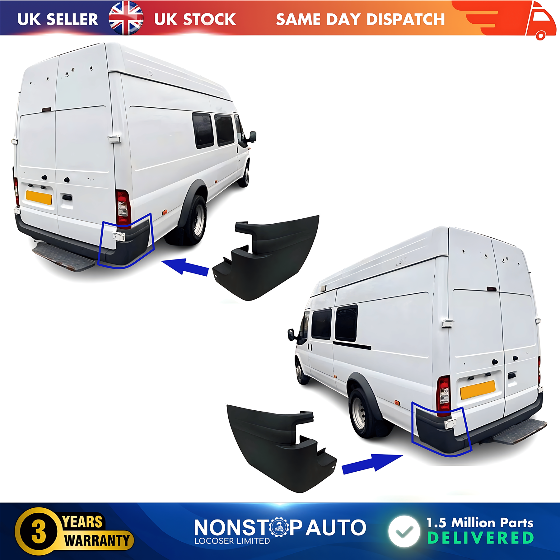 2X Rear Bumper End Cap Corner Left and Right For FORD Transit Jumbo MK6 MK7 VYC1517927 VYC1517926
