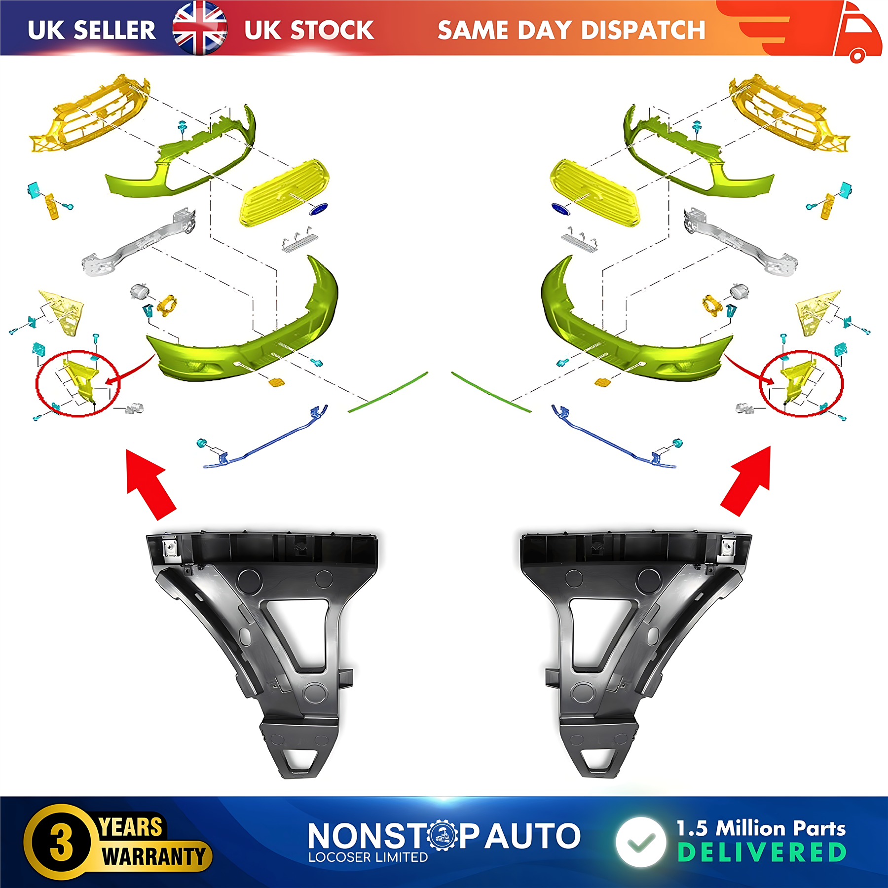 2X Front Bumper Bracket Holder Left and Right For FORD Transit 2013-2018