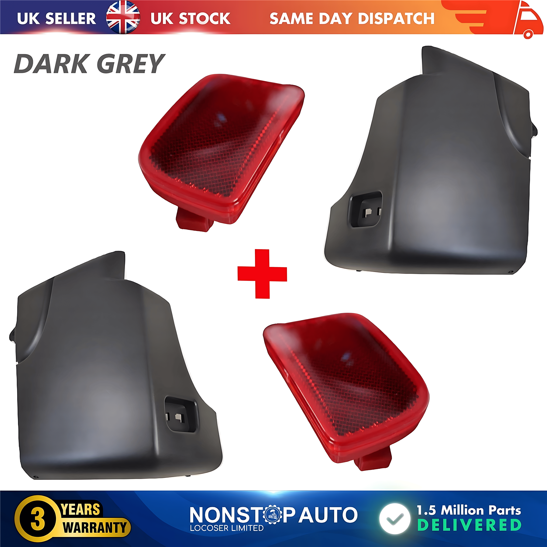2X Rear Bumper Corner End and Reflector R+L For RENAULT Master III 2009 on 851210001R 851200001R