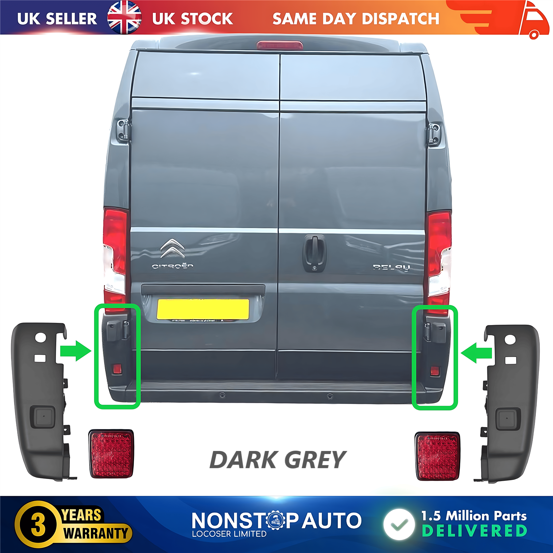 2X Rear Bumper Corner End Left and Right with Reflector For CITROEN Relay PEUGEOT Boxer FIAT Ducato 2006 on
