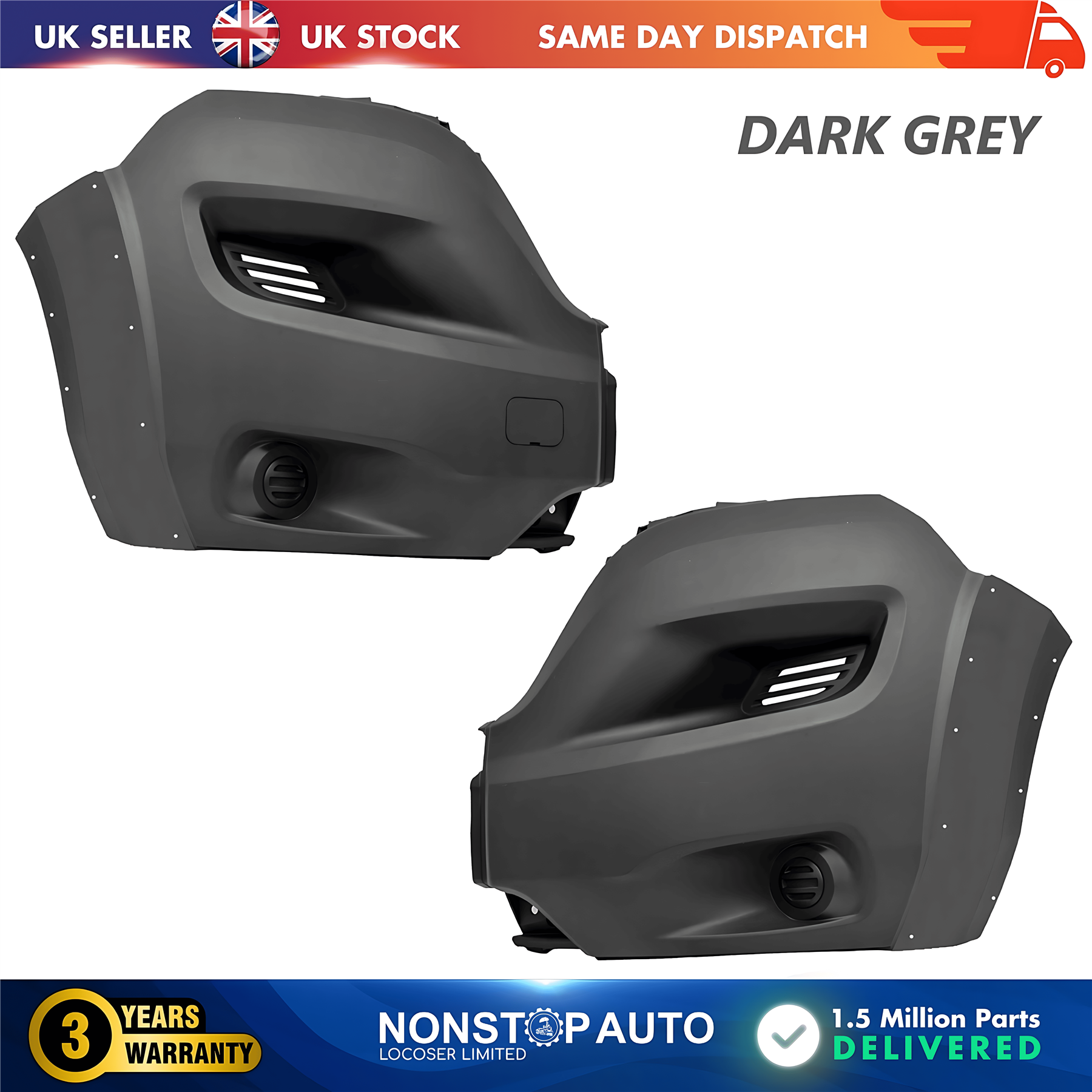 2X Front Bumper Corner Cap R+L No Fog Hole For PEUGEOT Boxer 2014 on