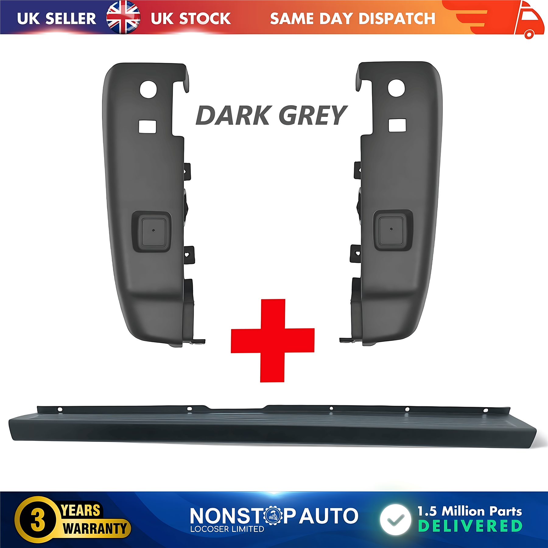 Rear Bumper Set Dark Grey For CITROEN Relay PEUGEOT Boxer FIAT Ducato 2006 on
