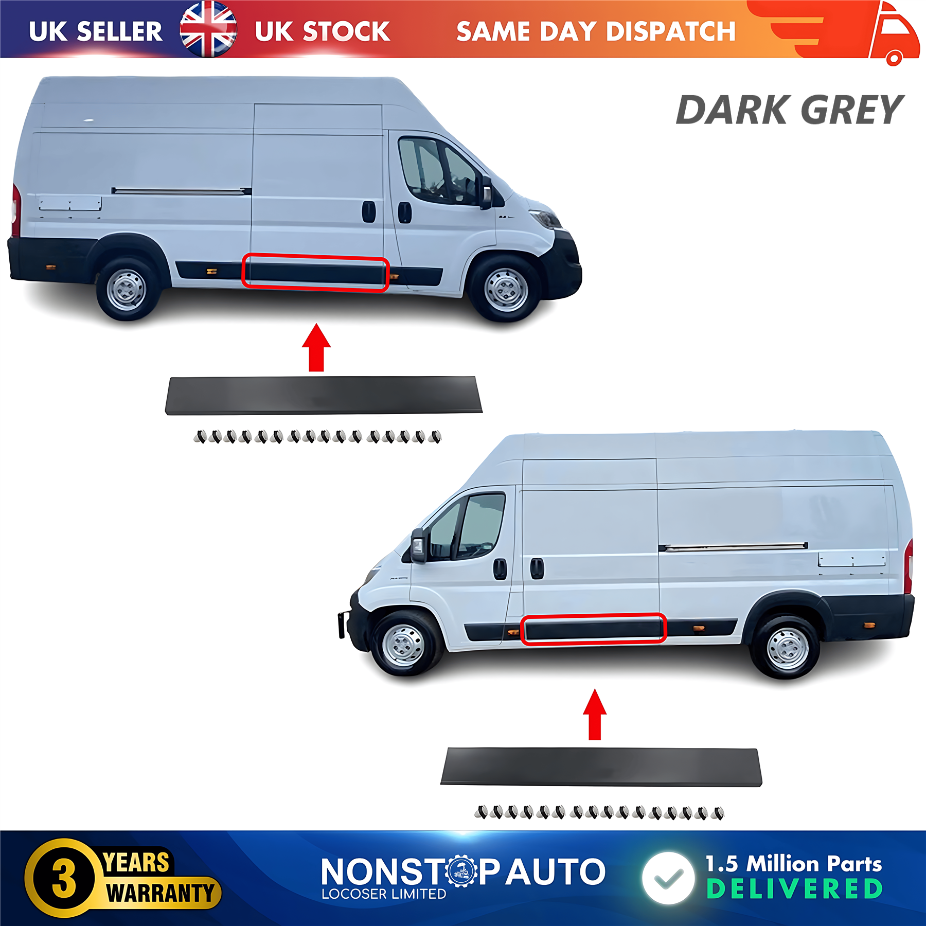 2X Moulding Trim Panel Middle Left and Right Dark Grey For CITROEN Relay PEUGEOT Boxer FIAT Ducato 2006 on