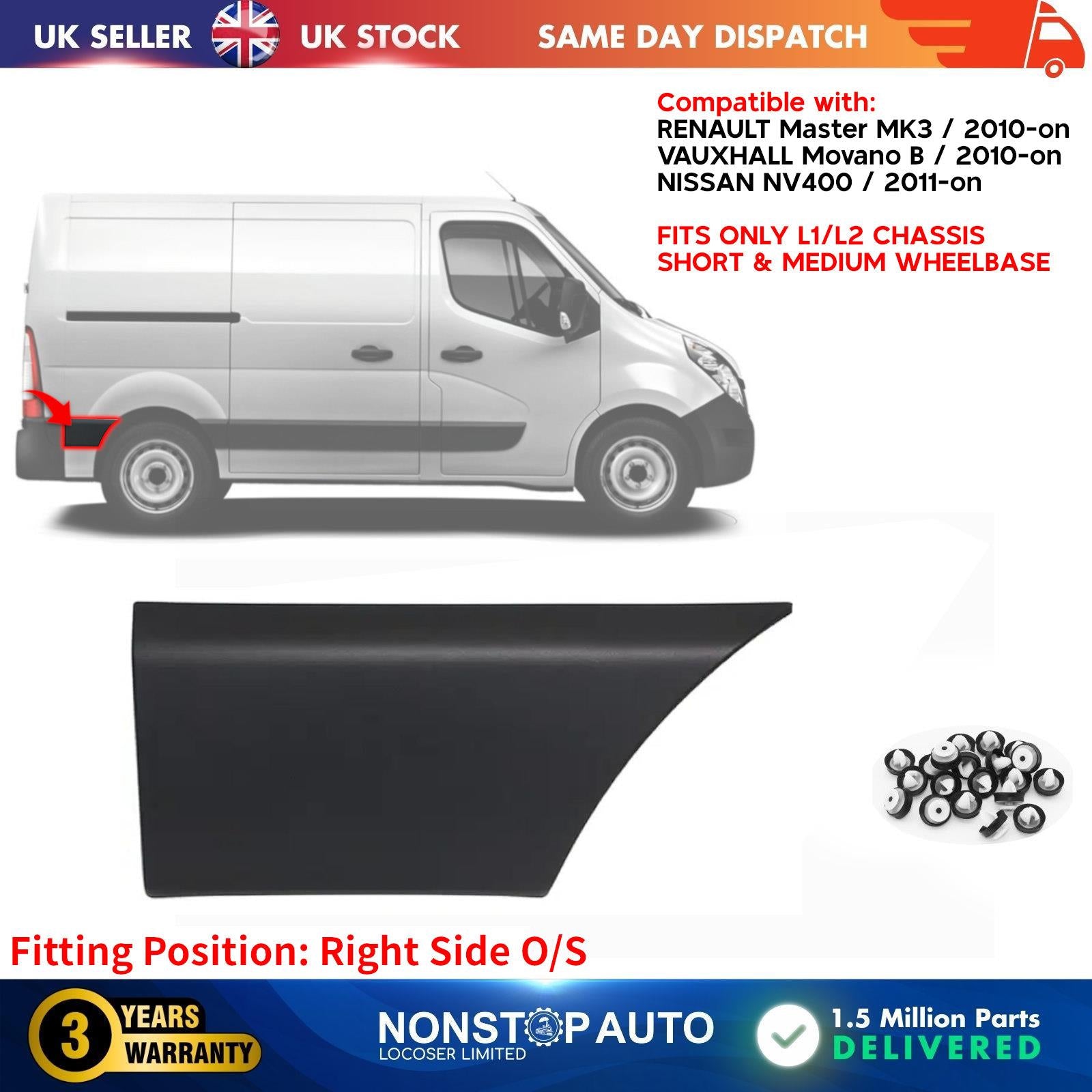 Side Moulding Rear Right Short for OPEL Movano RENAULT Master