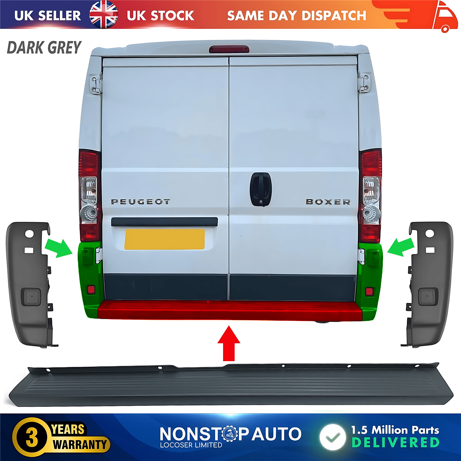 Rear Bumper Set Dark Grey For CITROEN Relay PEUGEOT Boxer FIAT Ducato 2006 on
