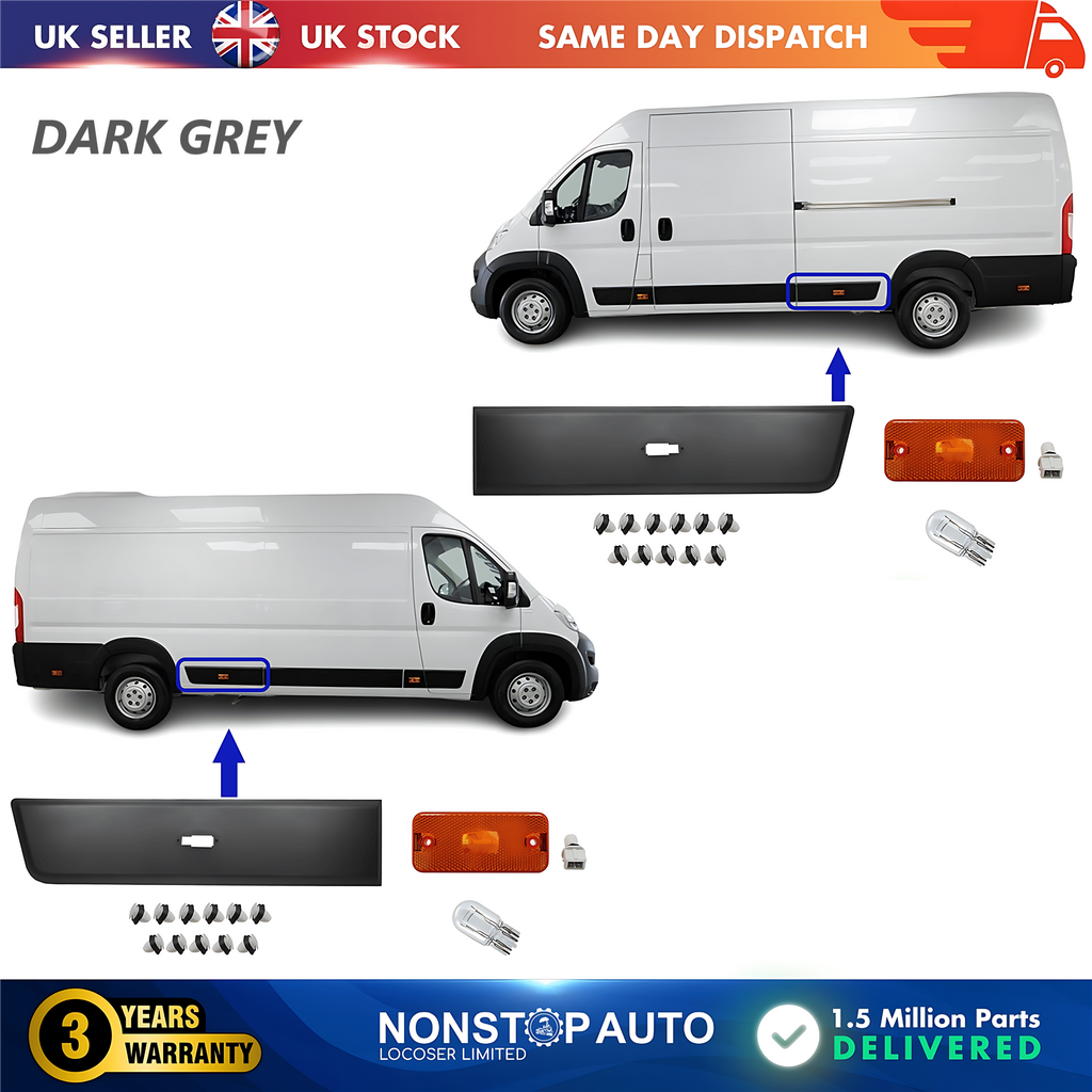 2X Moulding Trim Panel Indicator Bulb Rear Left and Right Dark Grey For CITROEN Relay PEUGEOT Boxer FIAT Ducato 2006 on