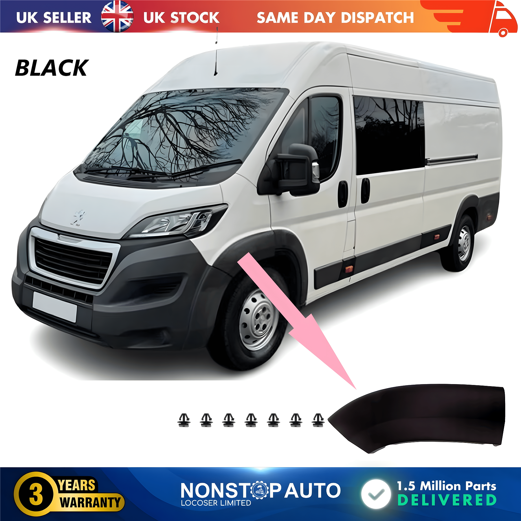 Wheel Arch Trim Moulding Front Left Black For CITROEN Relay PEUGEOT Boxer FIAT Ducato 2014 on 1612583680