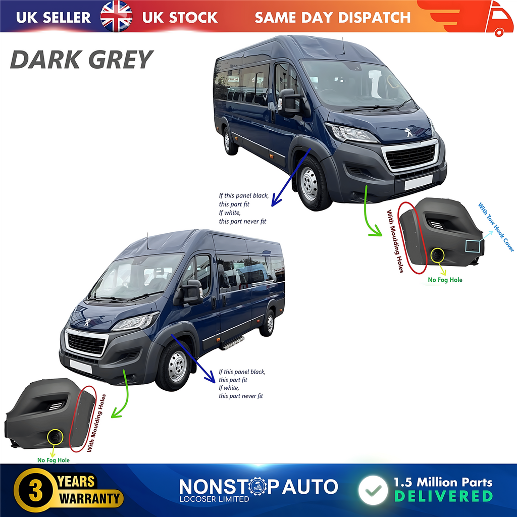 2X Front Bumper Corner Cap R+L No Fog Hole For PEUGEOT Boxer 2014 on