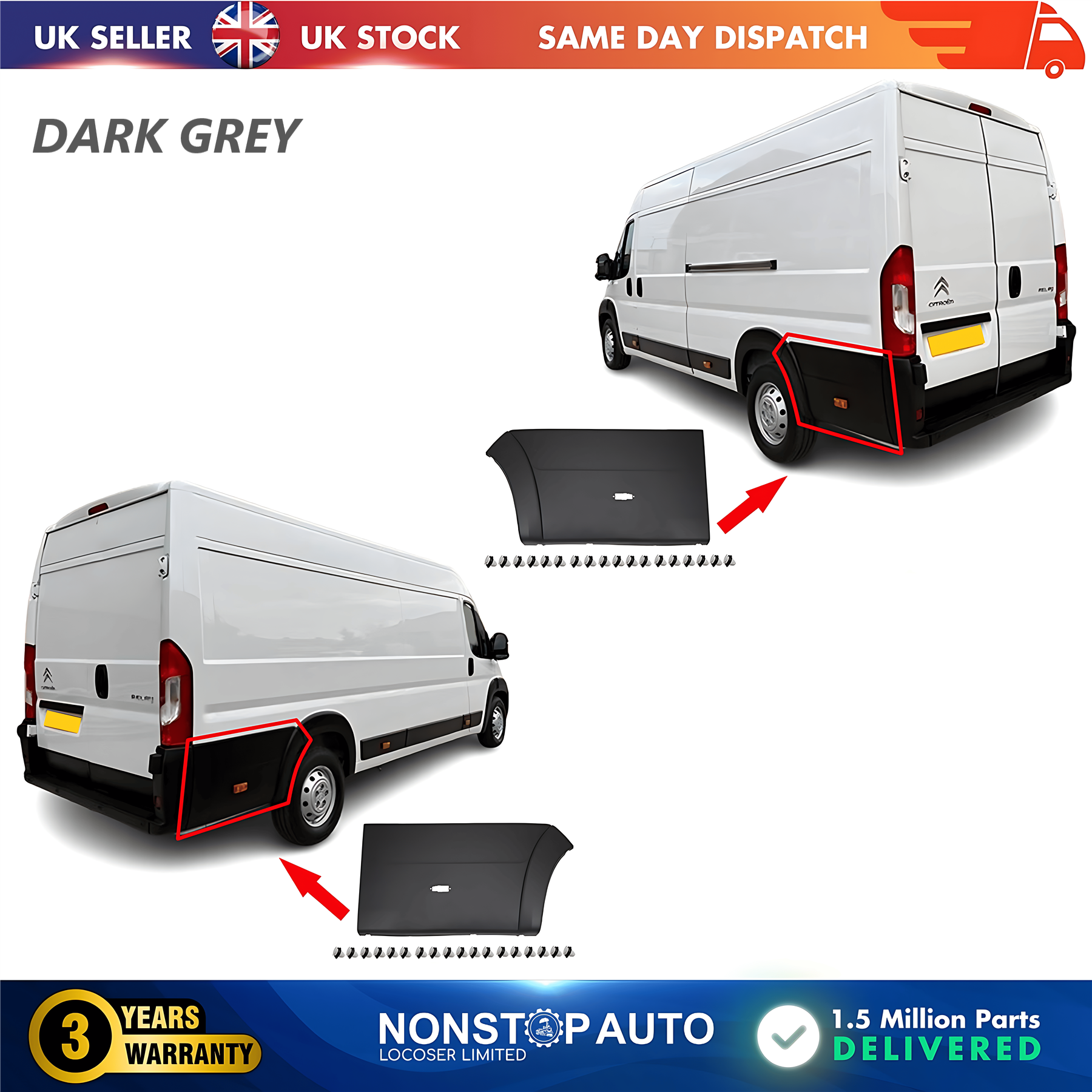 2X Moulding Trim Quarter Panel Rear Left and Right For CITROEN Relay PEUGEOT Boxer FIAT Ducato 2006 on