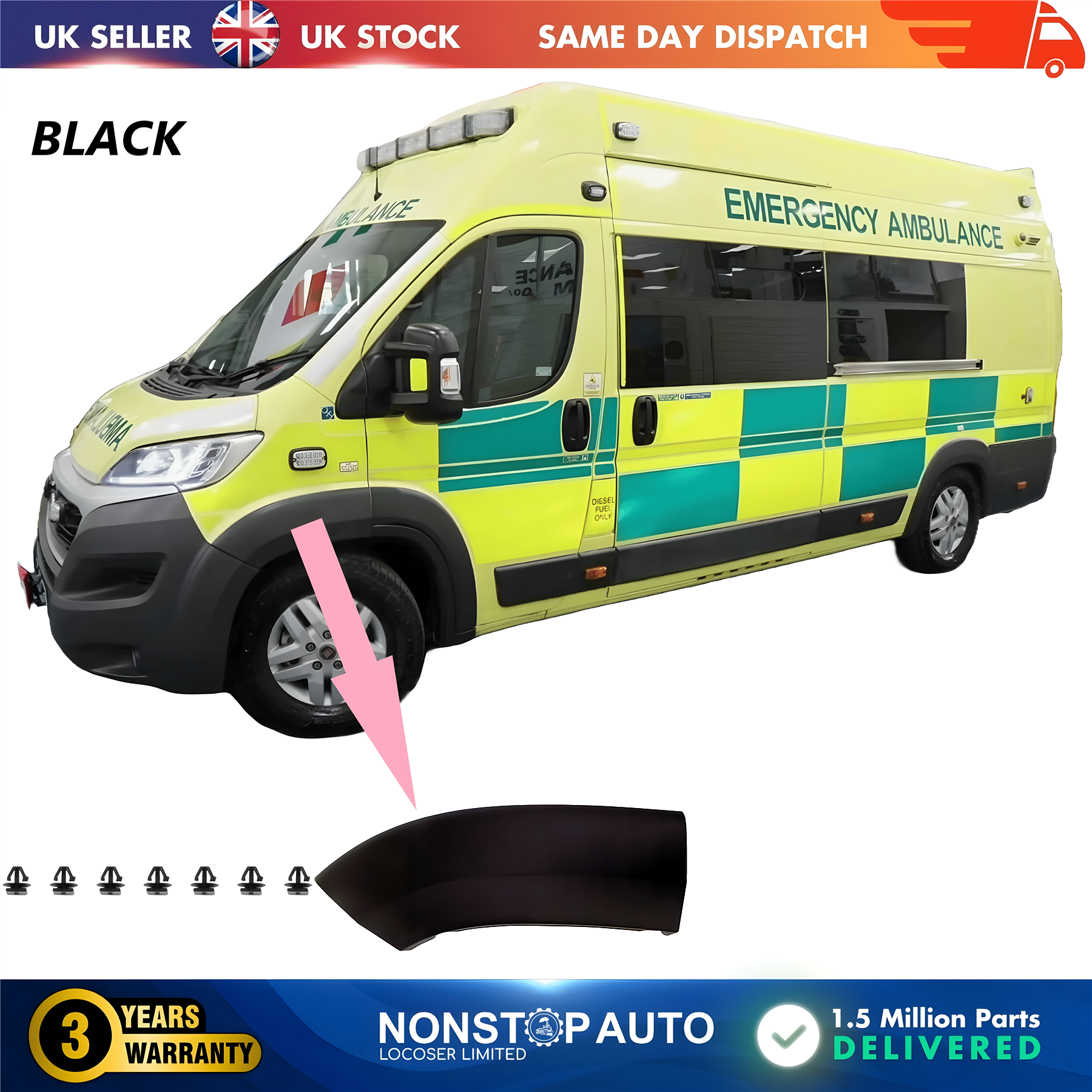 Wheel Arch Trim Moulding Front Left Black For CITROEN Relay PEUGEOT Boxer FIAT Ducato 2014 on 1612583680