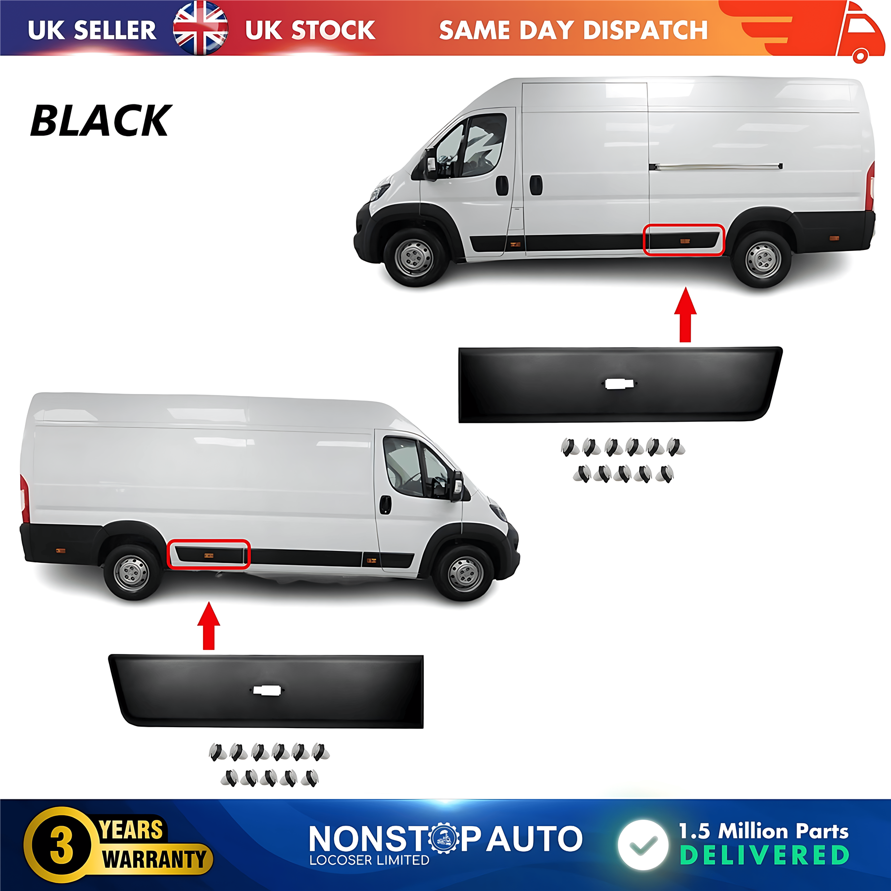 2X Moulding Trim Panel Rear Left and Right Black For CITROEN Relay PEUGEOT Boxer FIAT Ducato 2006 on