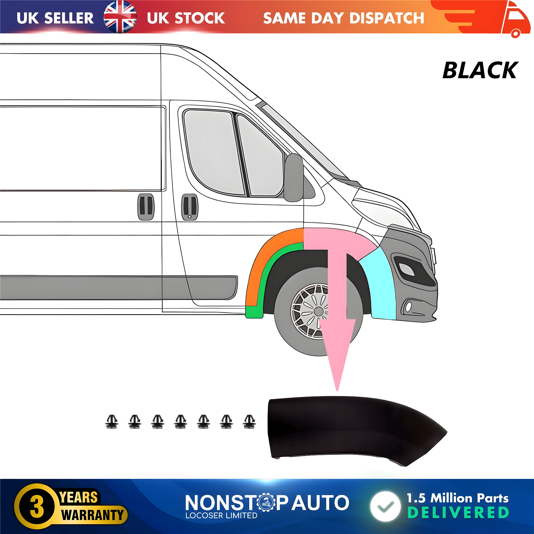 Wheel Arch Trim Moulding Front Right Black For CITROEN Relay PEUGEOT Boxer FIAT Ducato 2014 on 1612583580