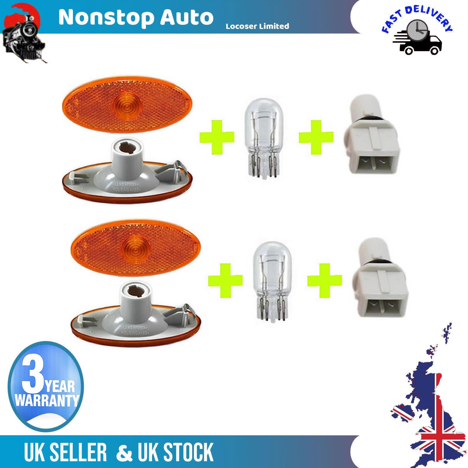2X FOR RENAULT MASTER VAUXHALL MOVANO NISSAN NV 400 SIDE MARKER LAMP LIGHT LENS WITH BULB HOLDER AND BULB 261B00001R