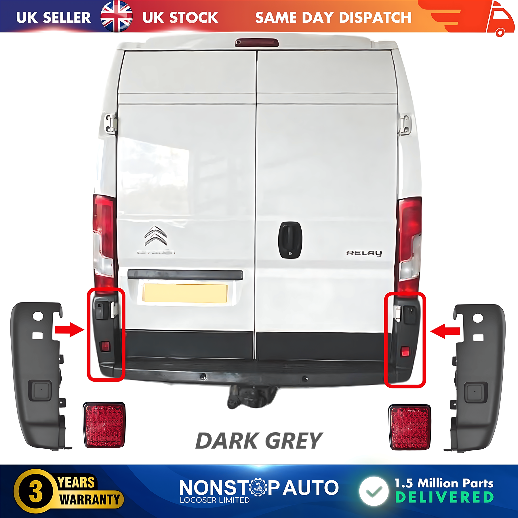 2X Rear Bumper Corner End Left and Right with Reflector For CITROEN Relay PEUGEOT Boxer FIAT Ducato 2006 on